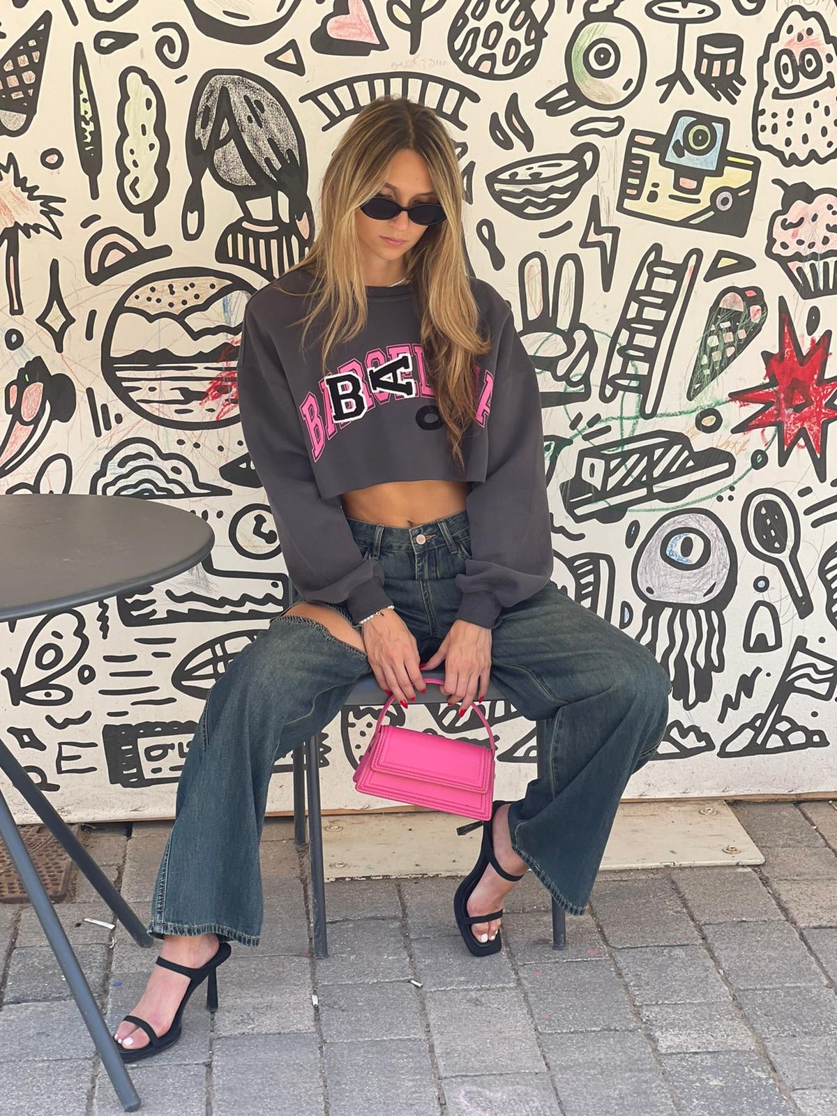 סווצ׳ר קרופ ביאן אפור ורוד