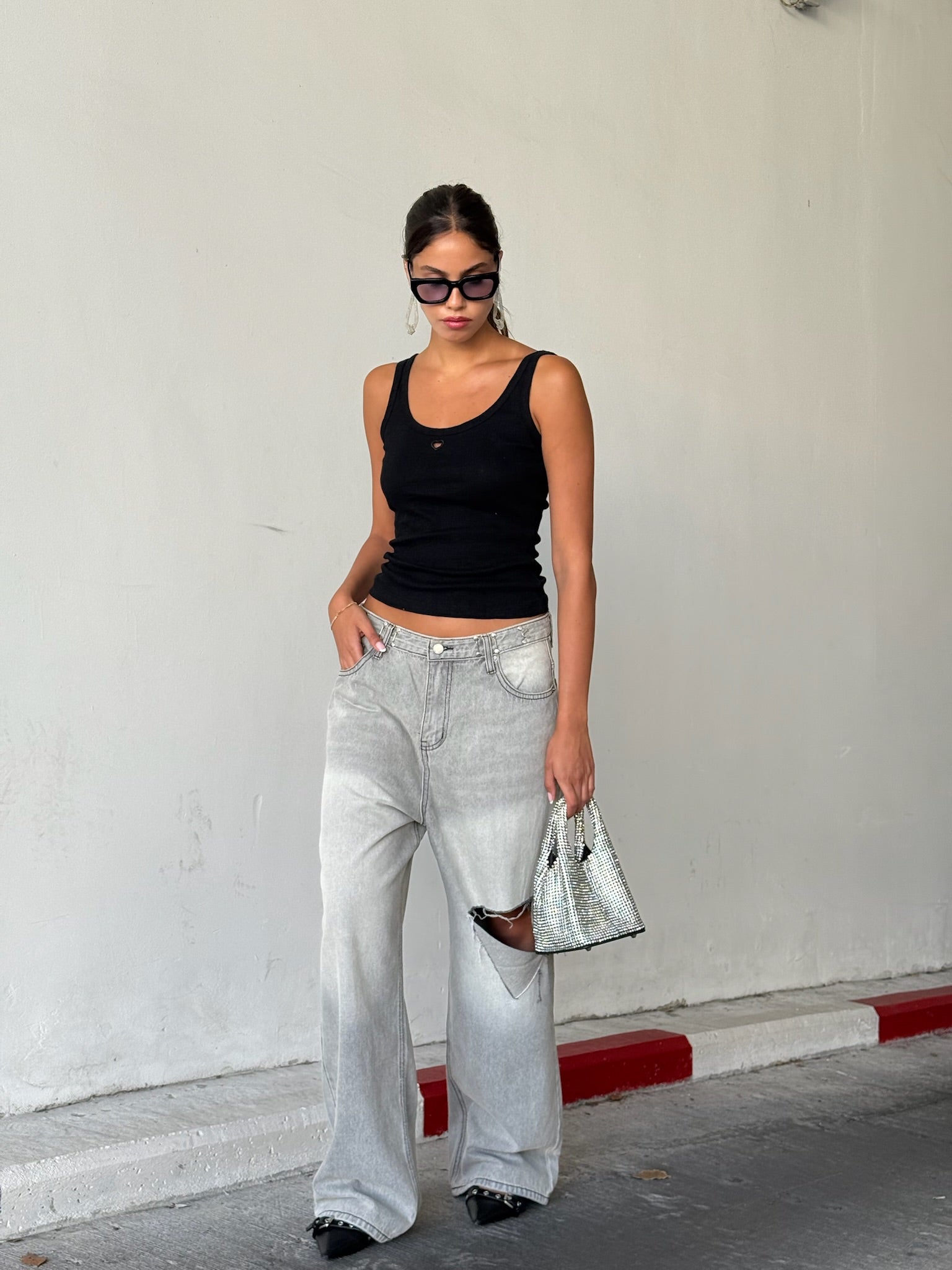 מכנס ג׳ינס ליהי אפור בהיר