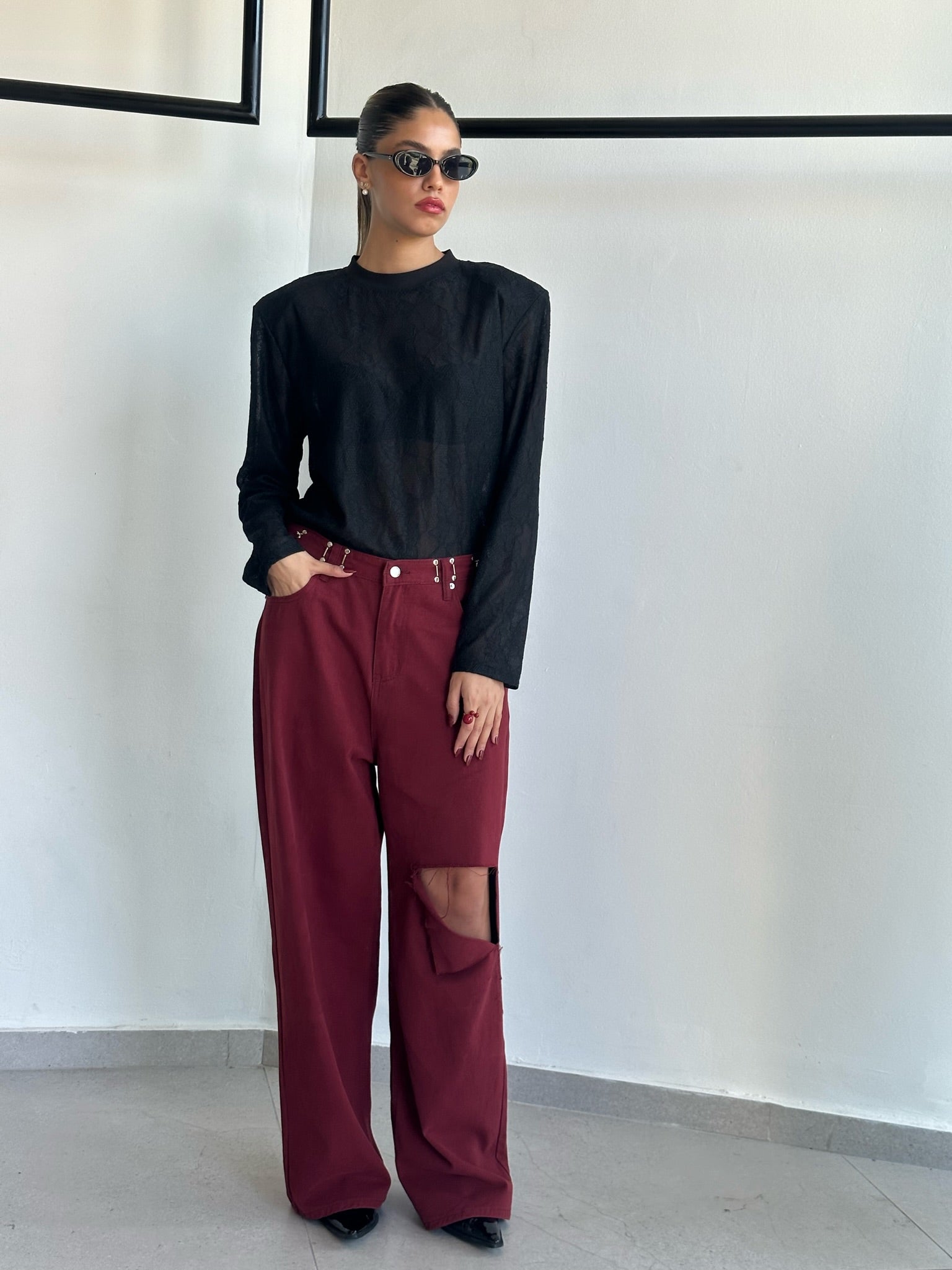 חולצת לייה תחרה שחור