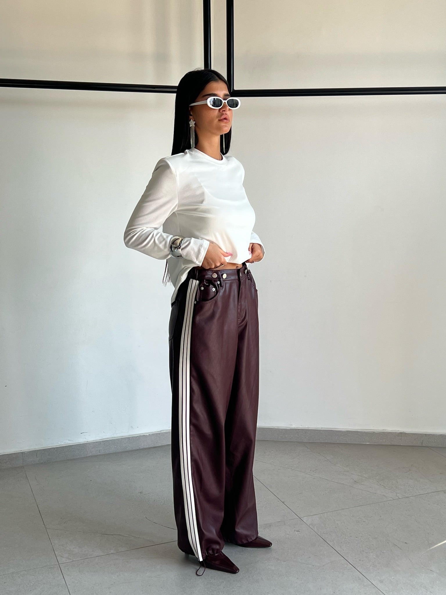 מכנס דמוי עור לורן בורדו