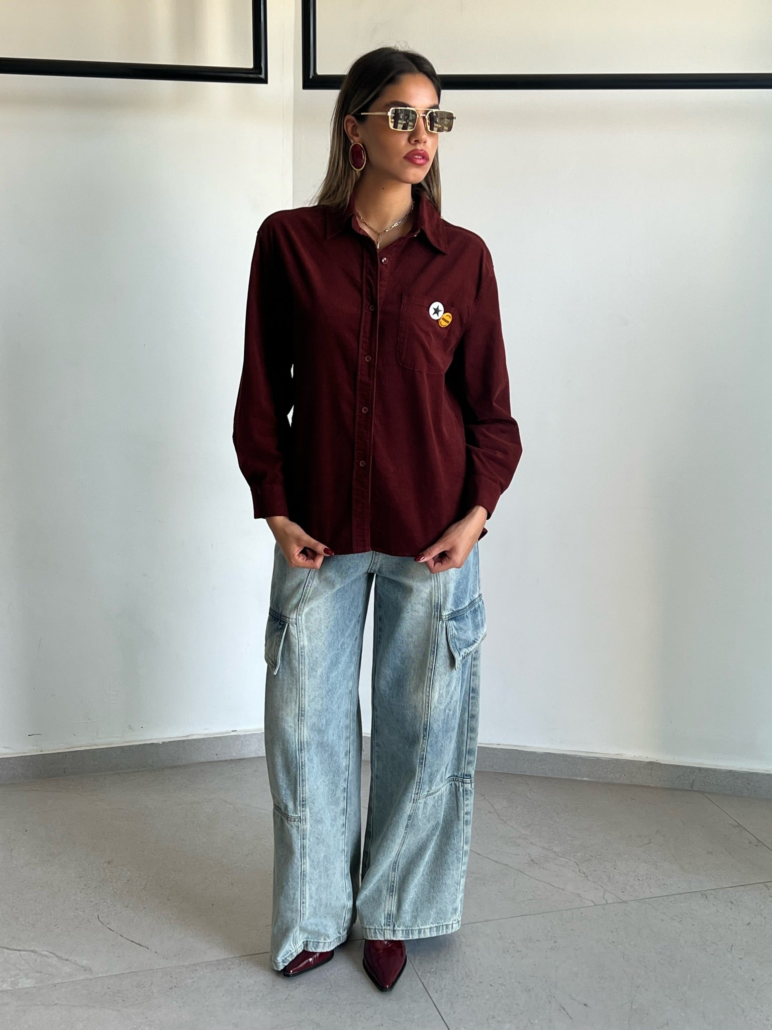 חולצת מרום קורדרוי בורדו