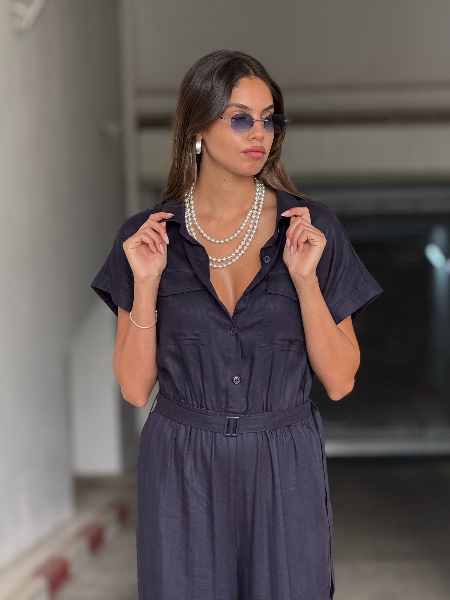 אוברול פשתן שי-לי כחול