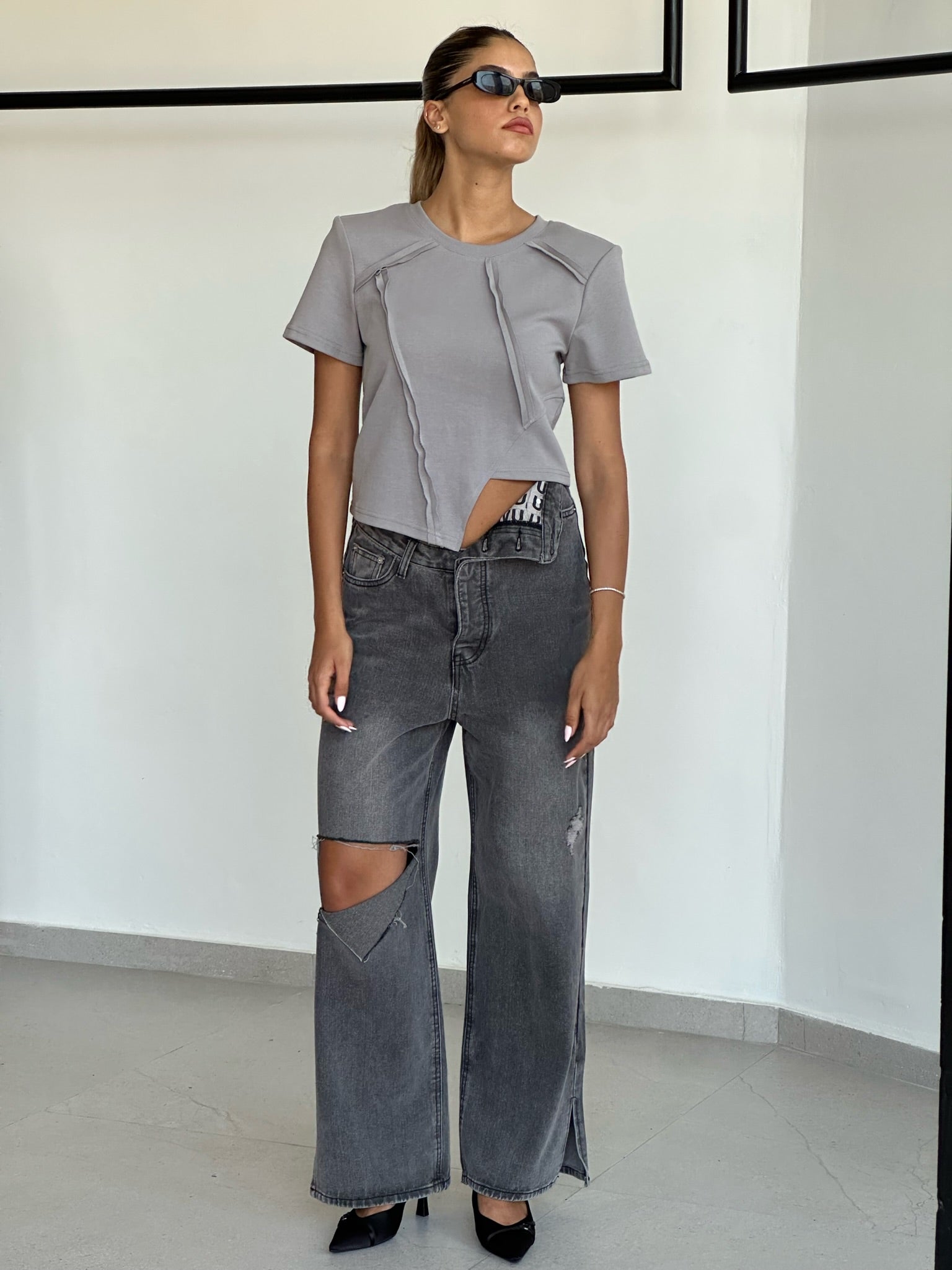 ג׳ינס ריין אפור קיפול