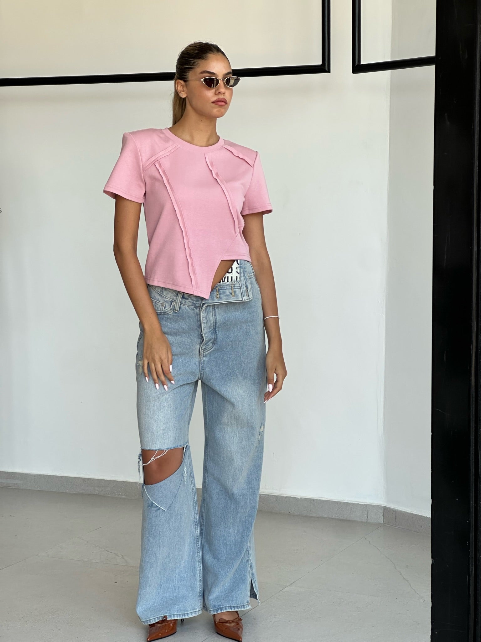 ג׳ינס ריין תכלת קיפול