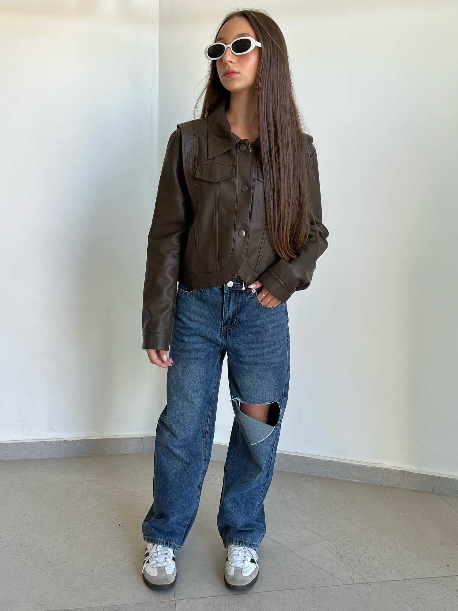 ג׳קט גאיה דמוי עור חום