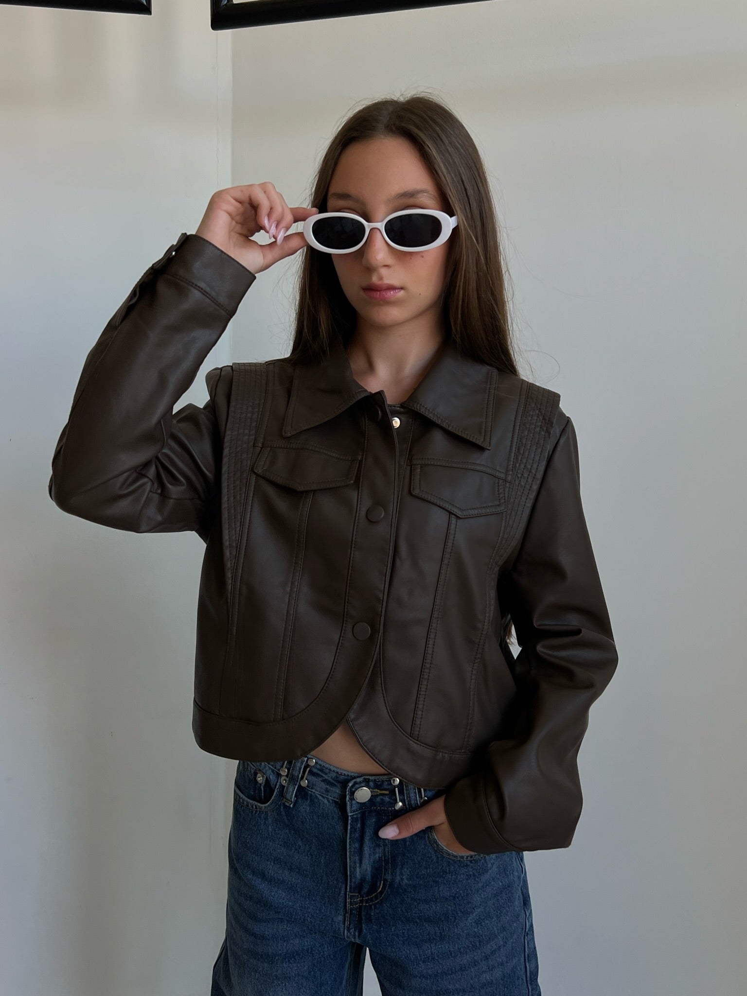 ג׳קט גאיה דמוי עור חום