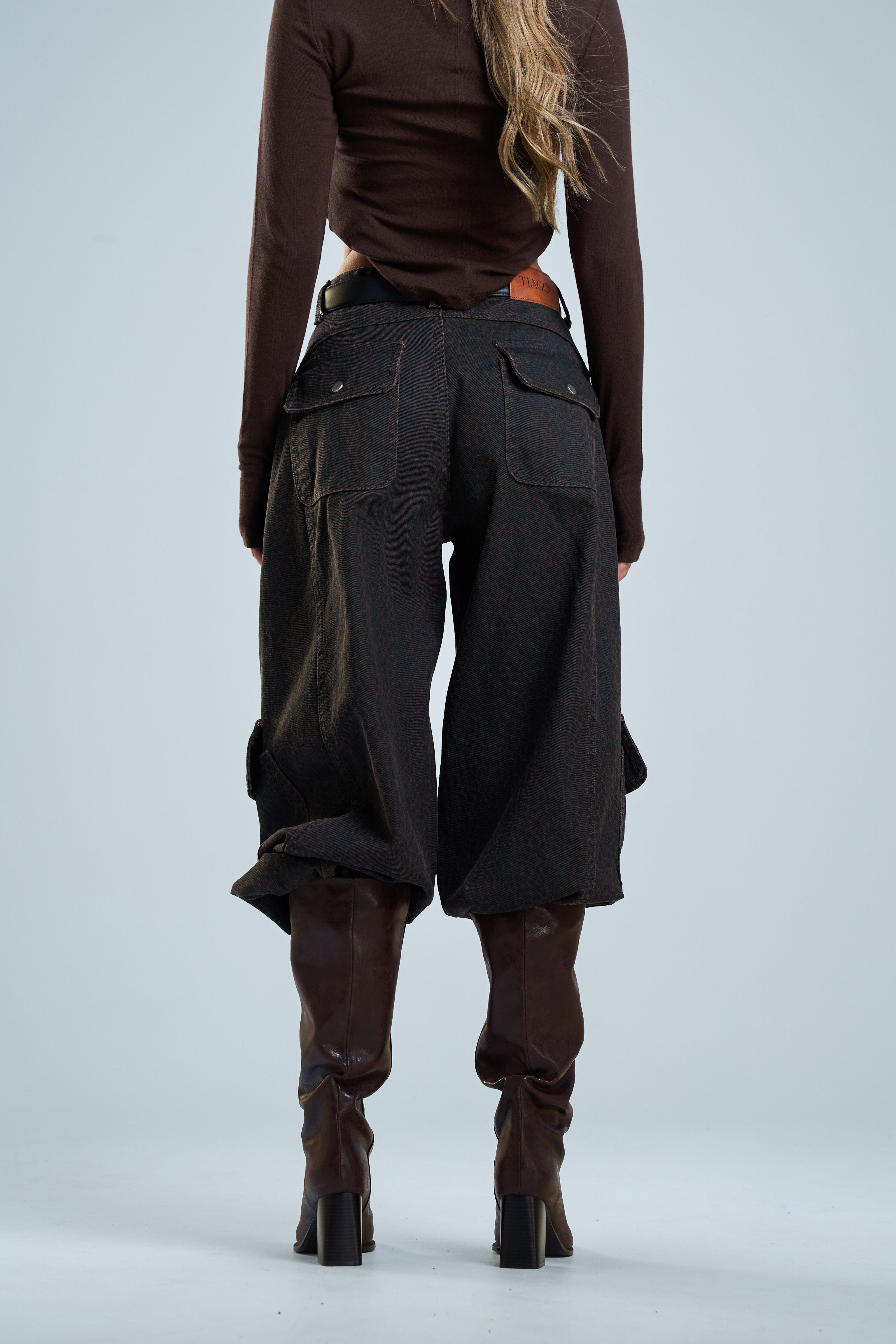 מכנס פלג מנומר חום