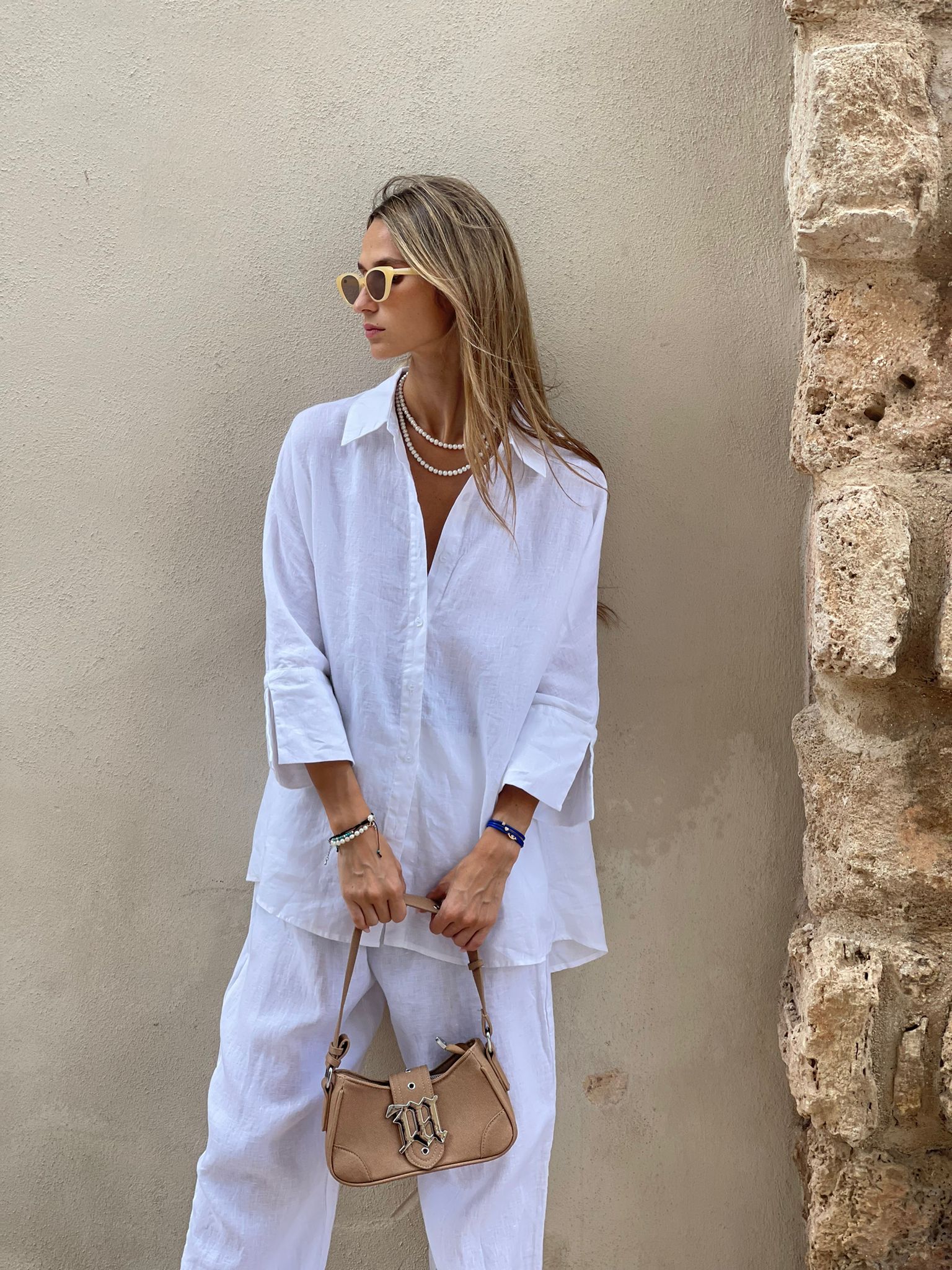 חליפת פשתן ריי לבן