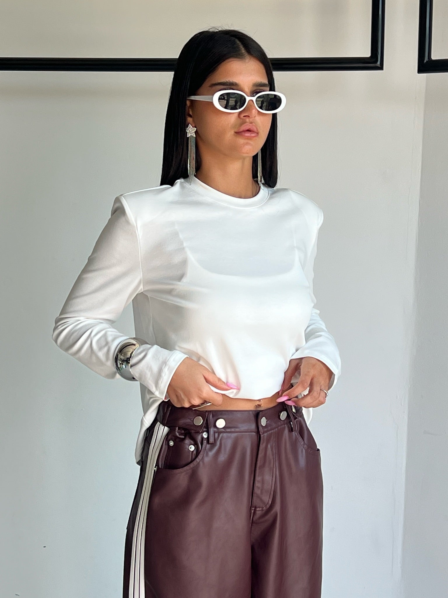 מכנס דמוי עור לורן בורדו