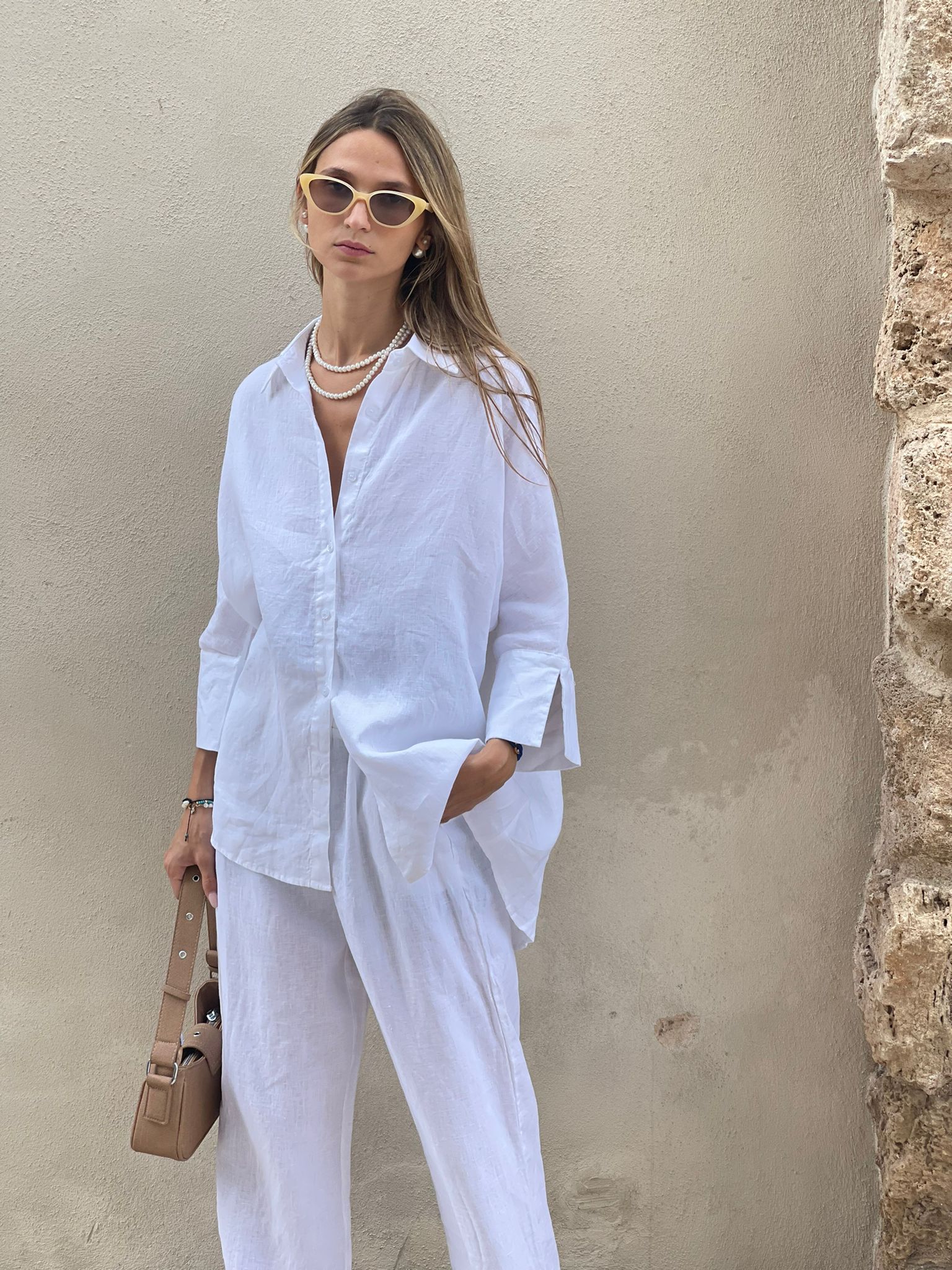 חליפת פשתן ריי לבן