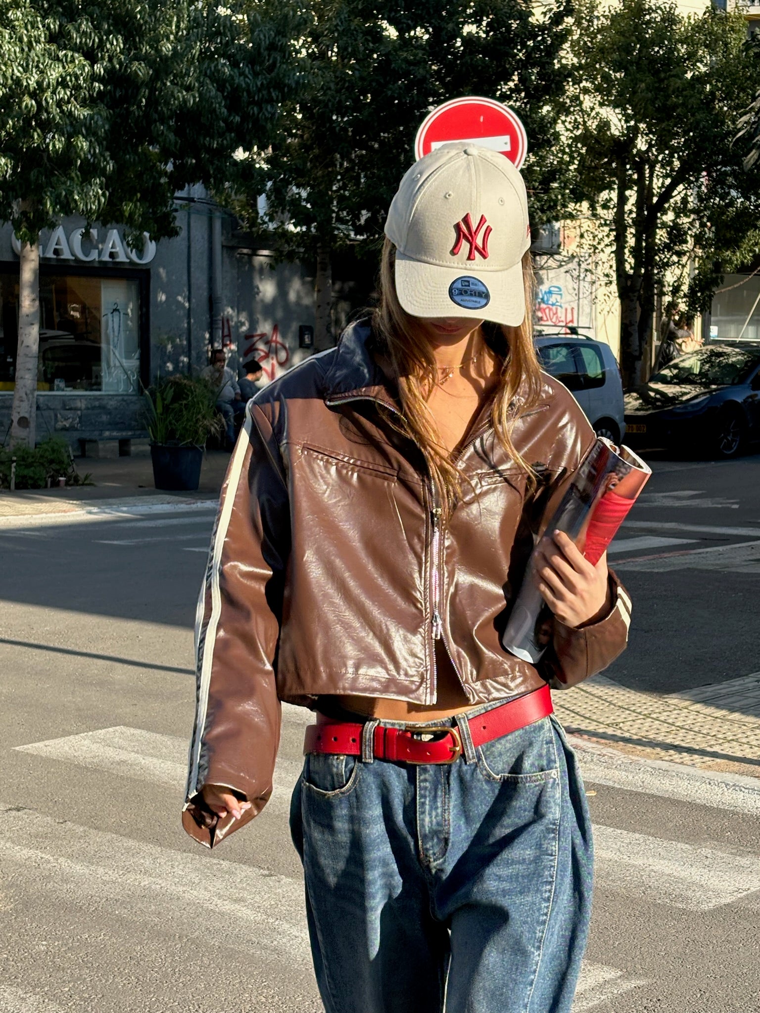 ג׳קט רז דמוי עור חום