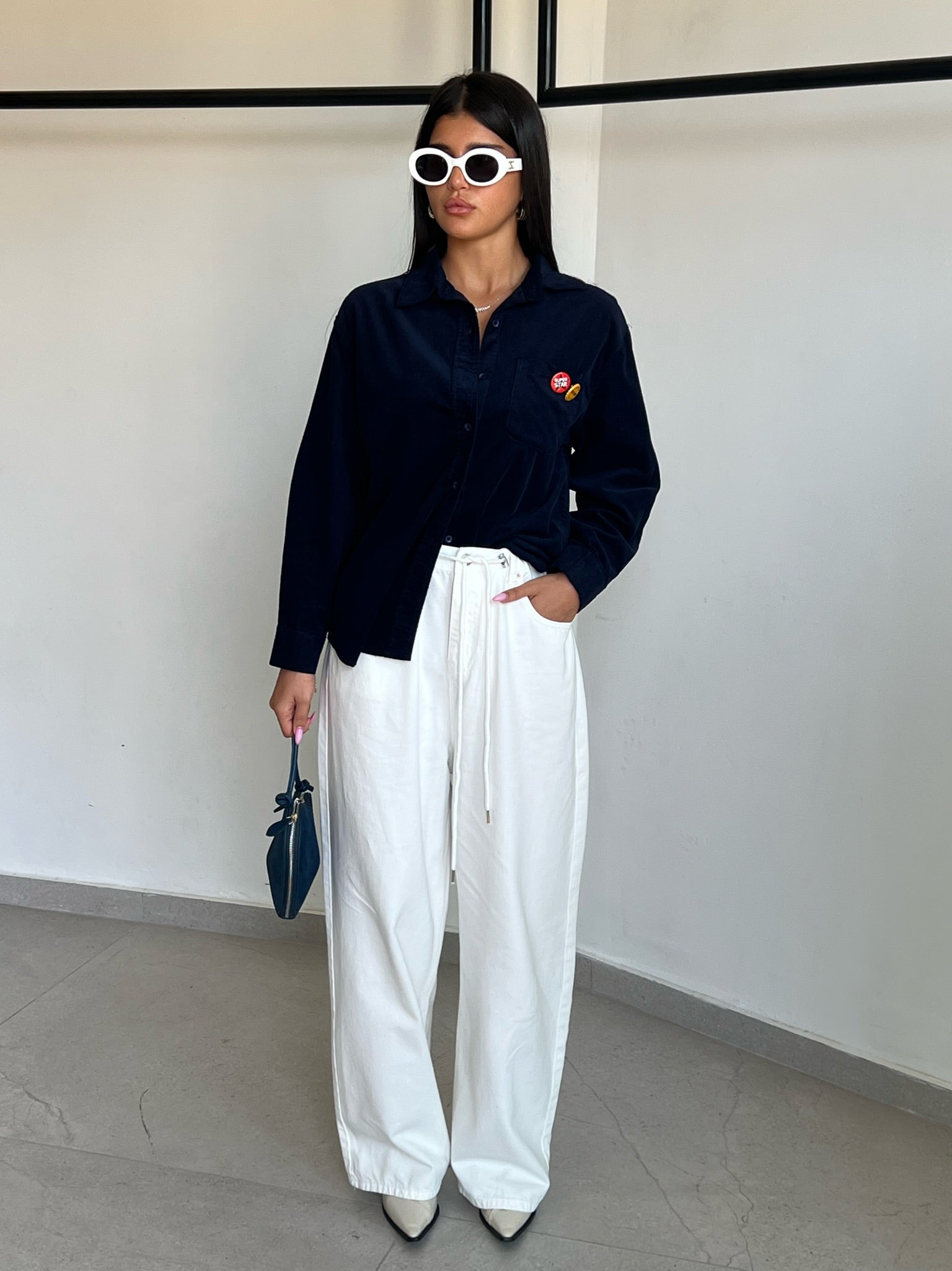 מכנס ג׳ינס עומר אוברסייז לבן