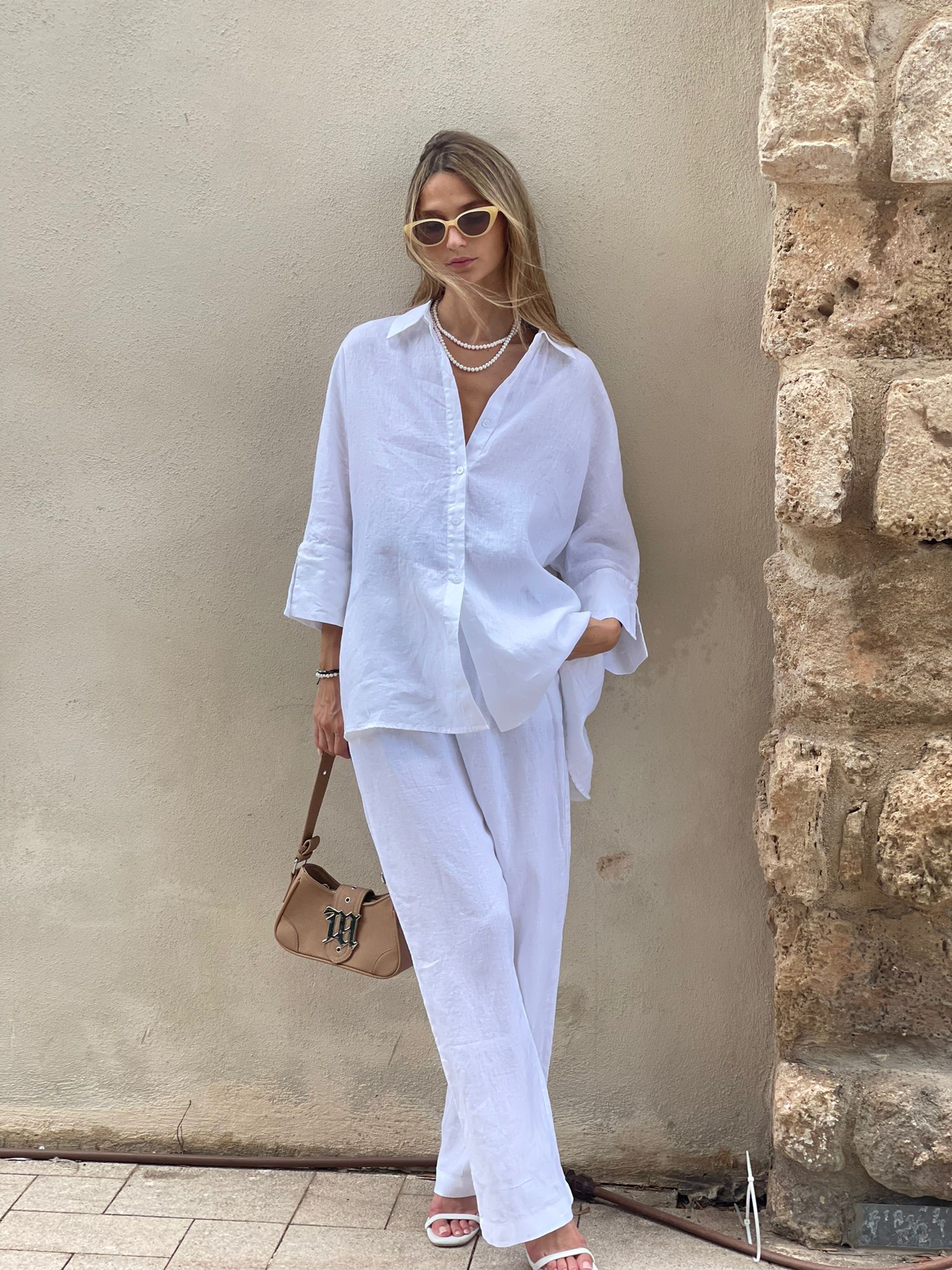 חליפת פשתן ריי לבן