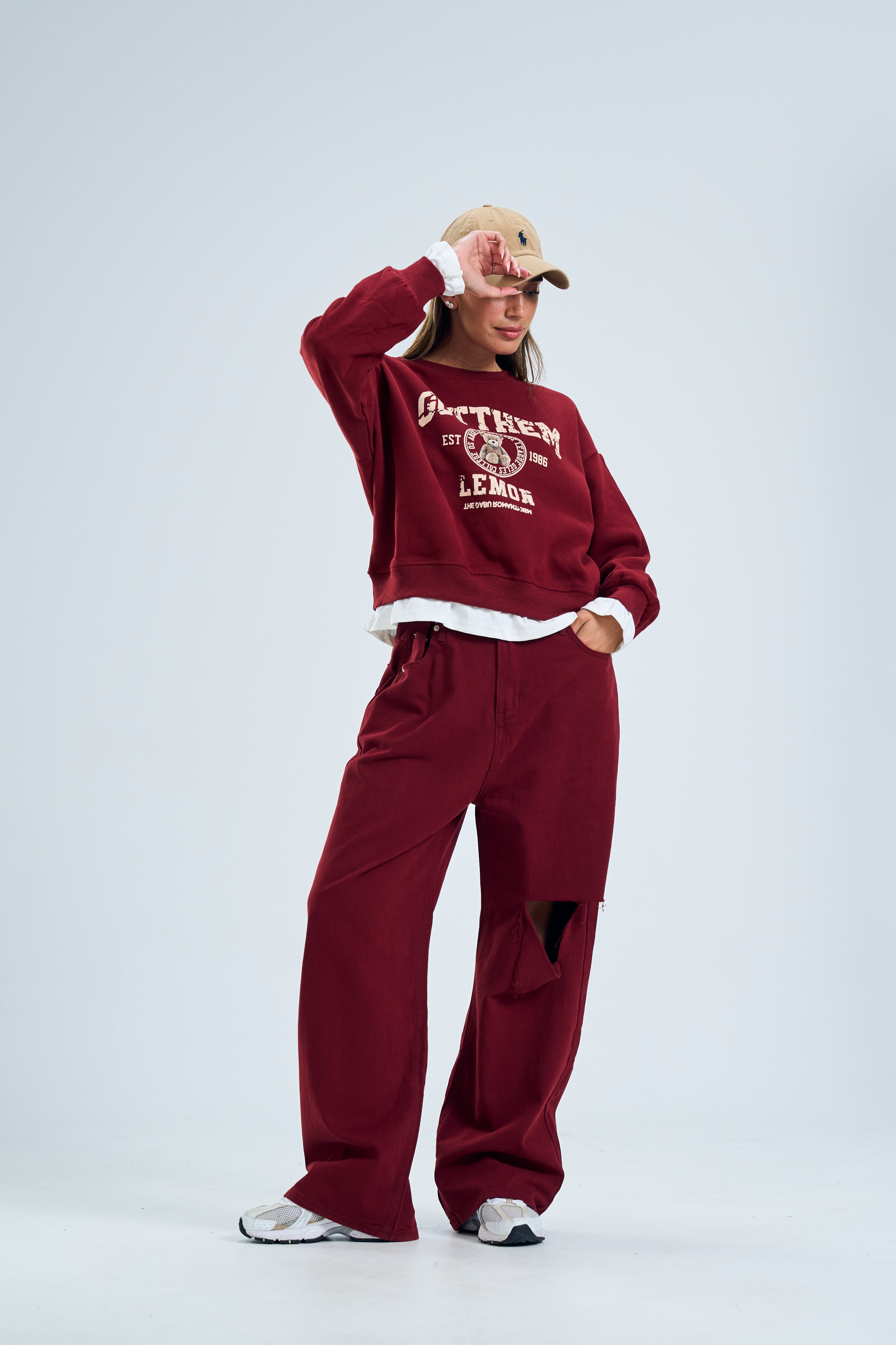 מכנס ג׳ינס ליהי בורדו