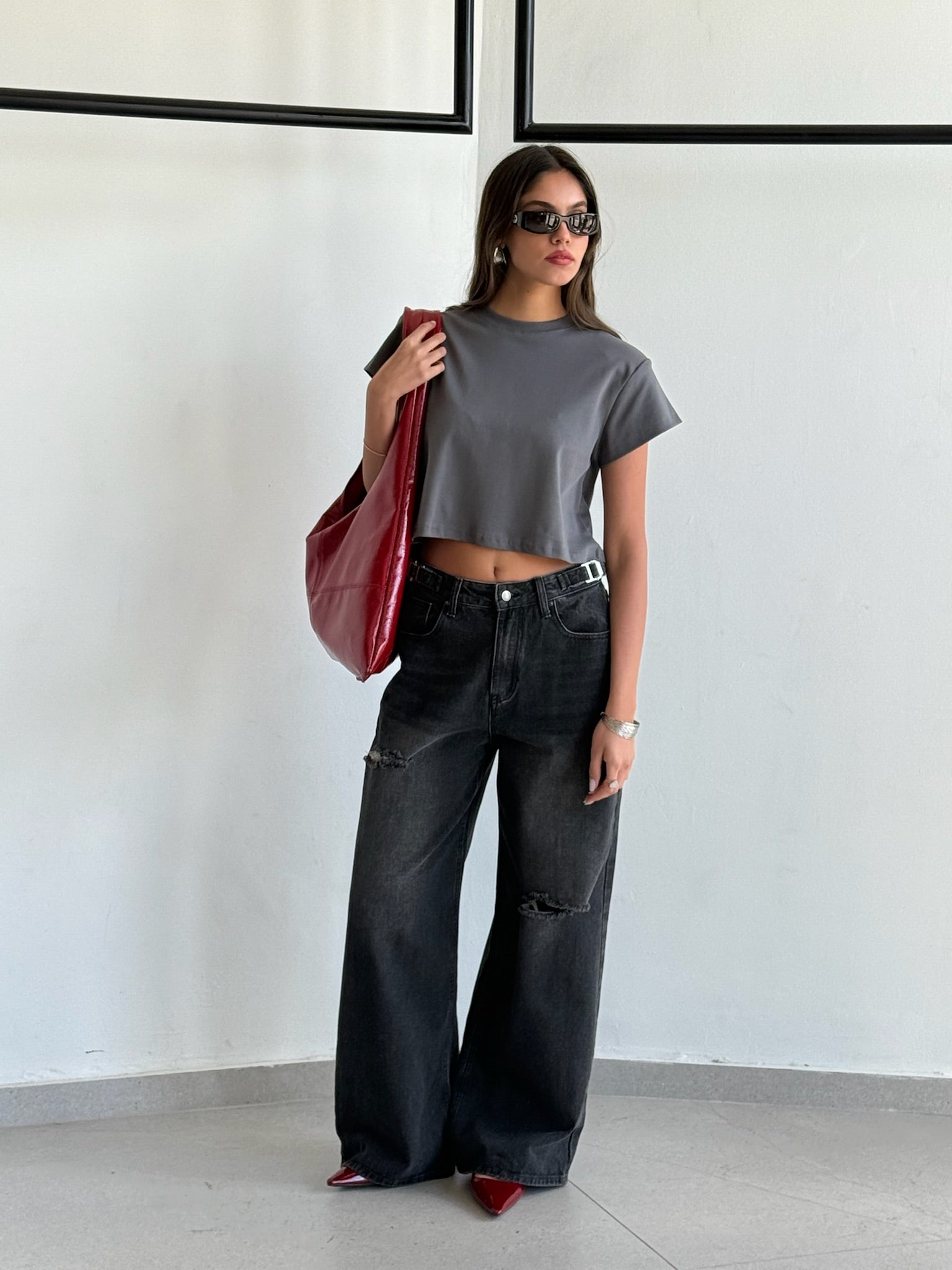 מכנס ג׳ינס נוהר אפור