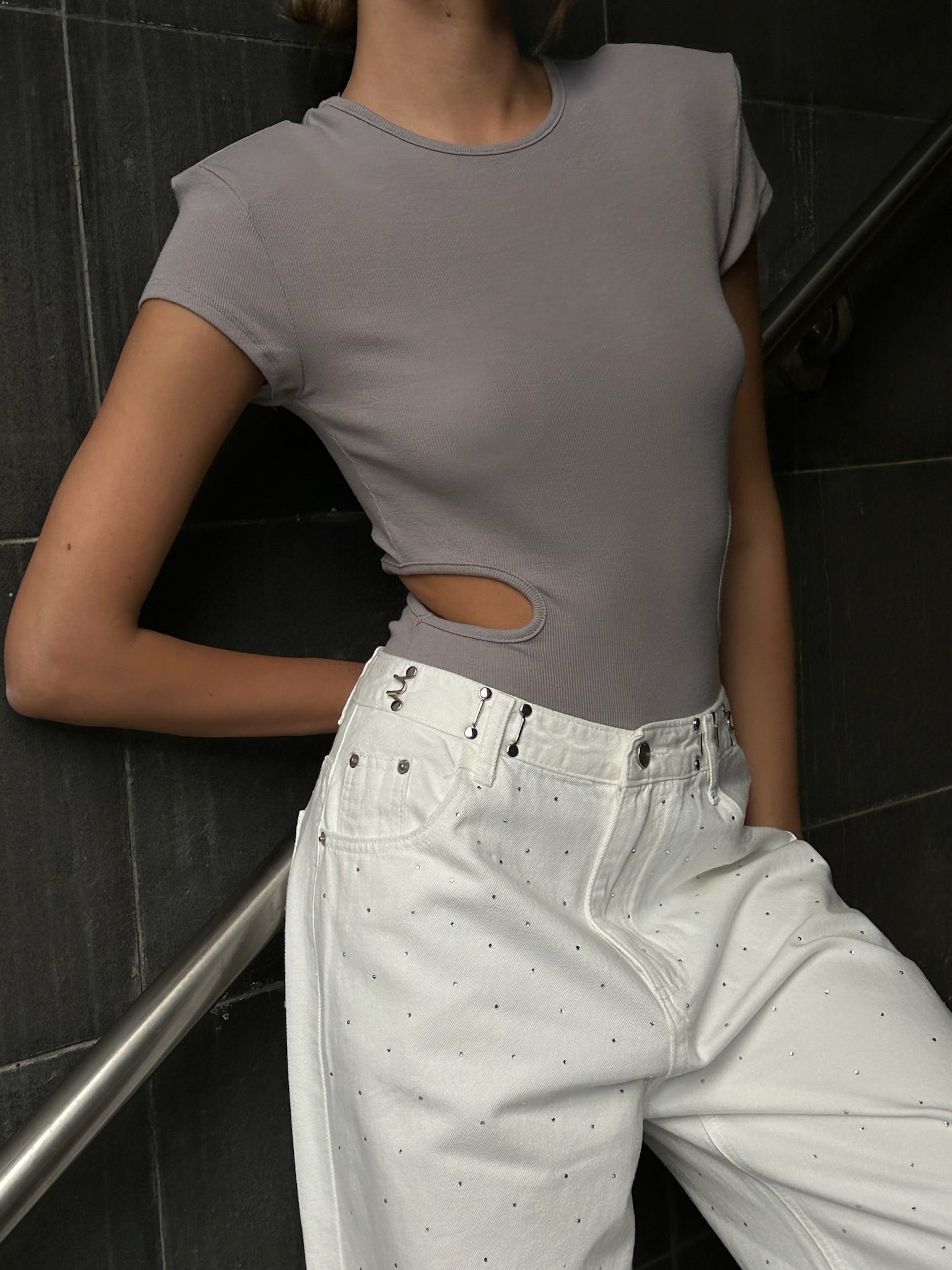 מכנס ג׳ינס רויאל אבנים לבן