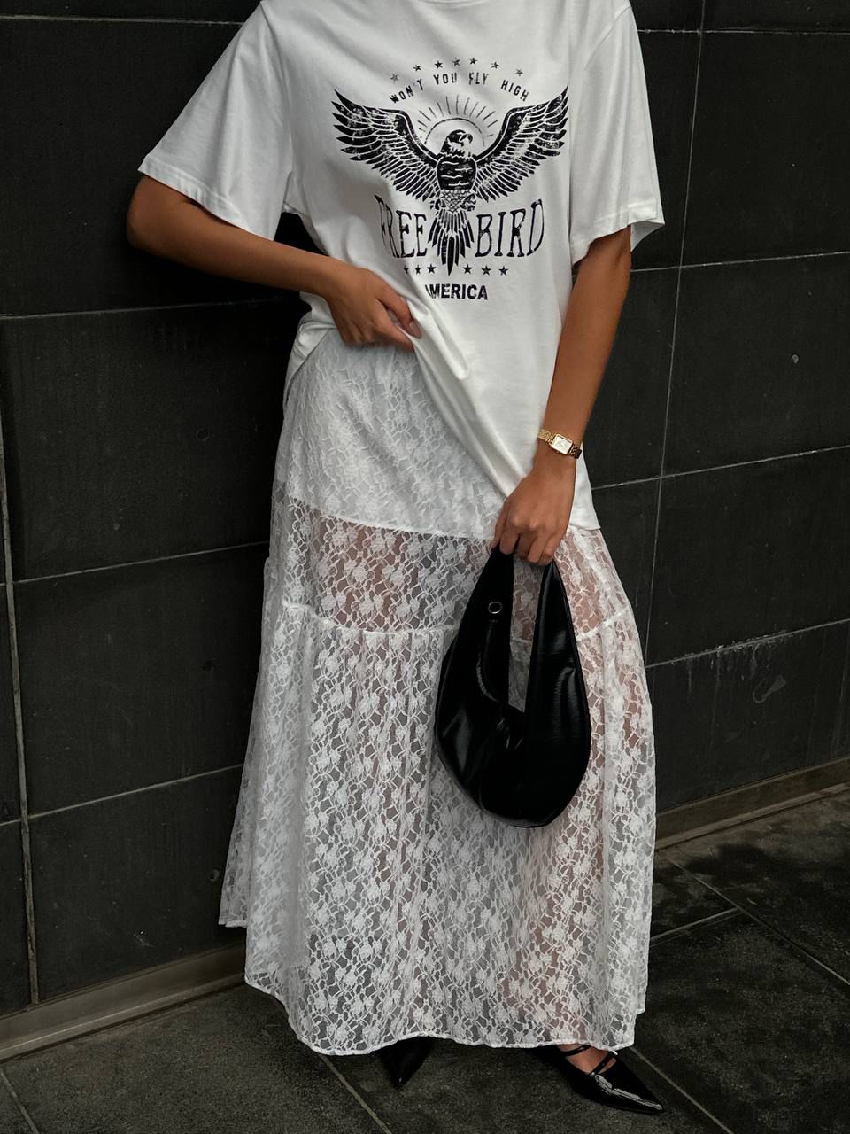 חצאית סאם לבן