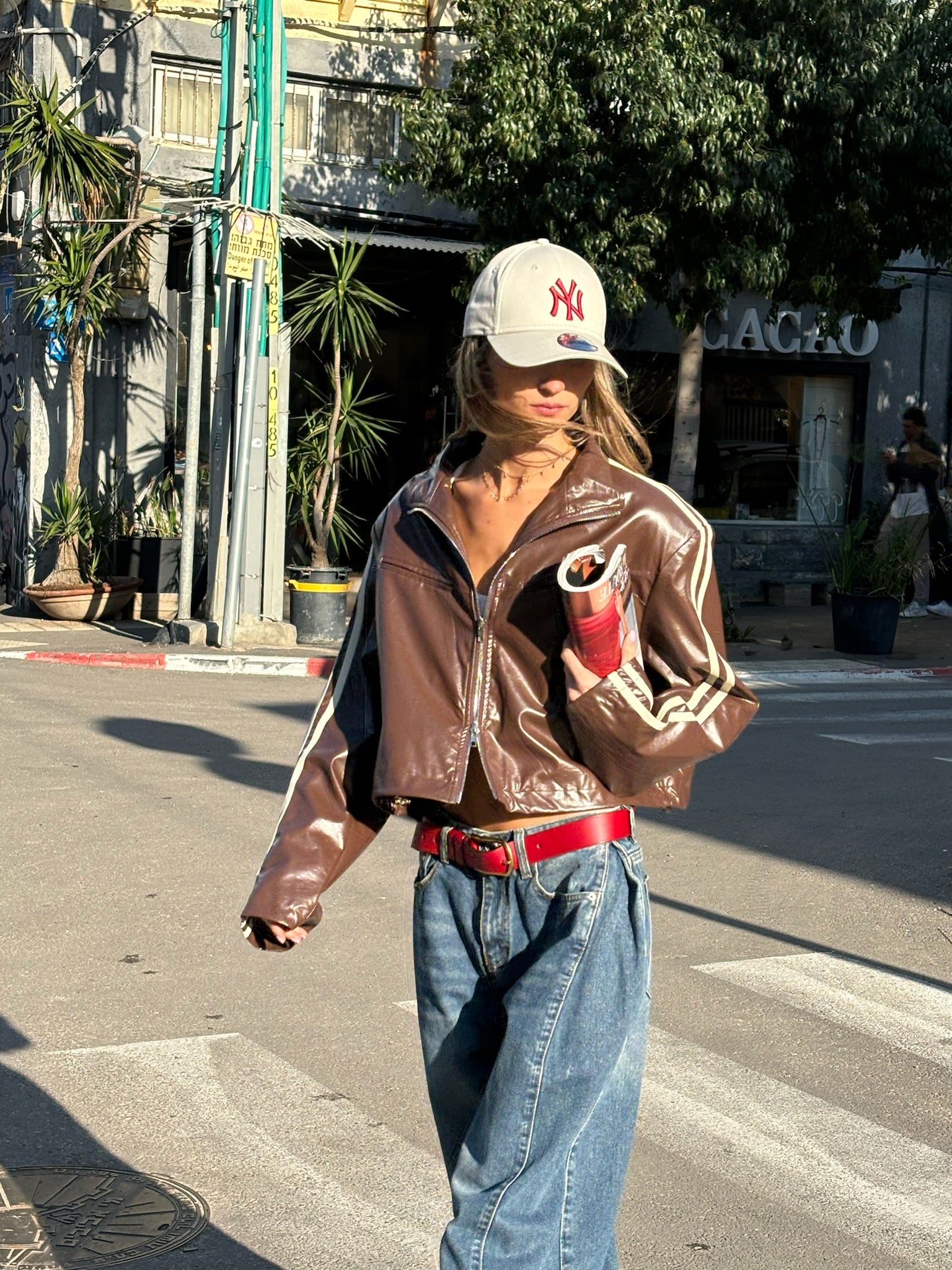 ג׳קט רז דמוי עור חום