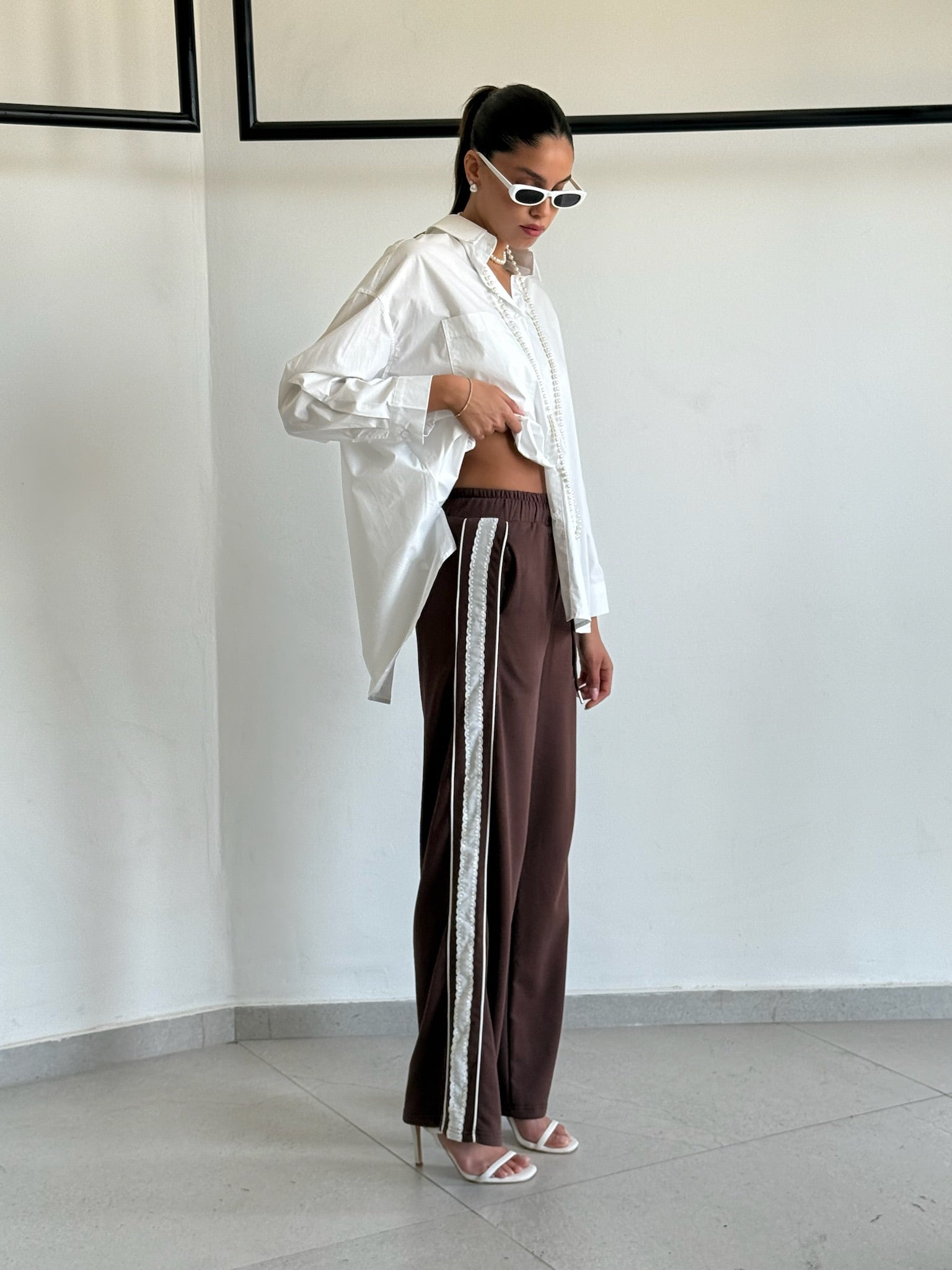 מכנס לין חום