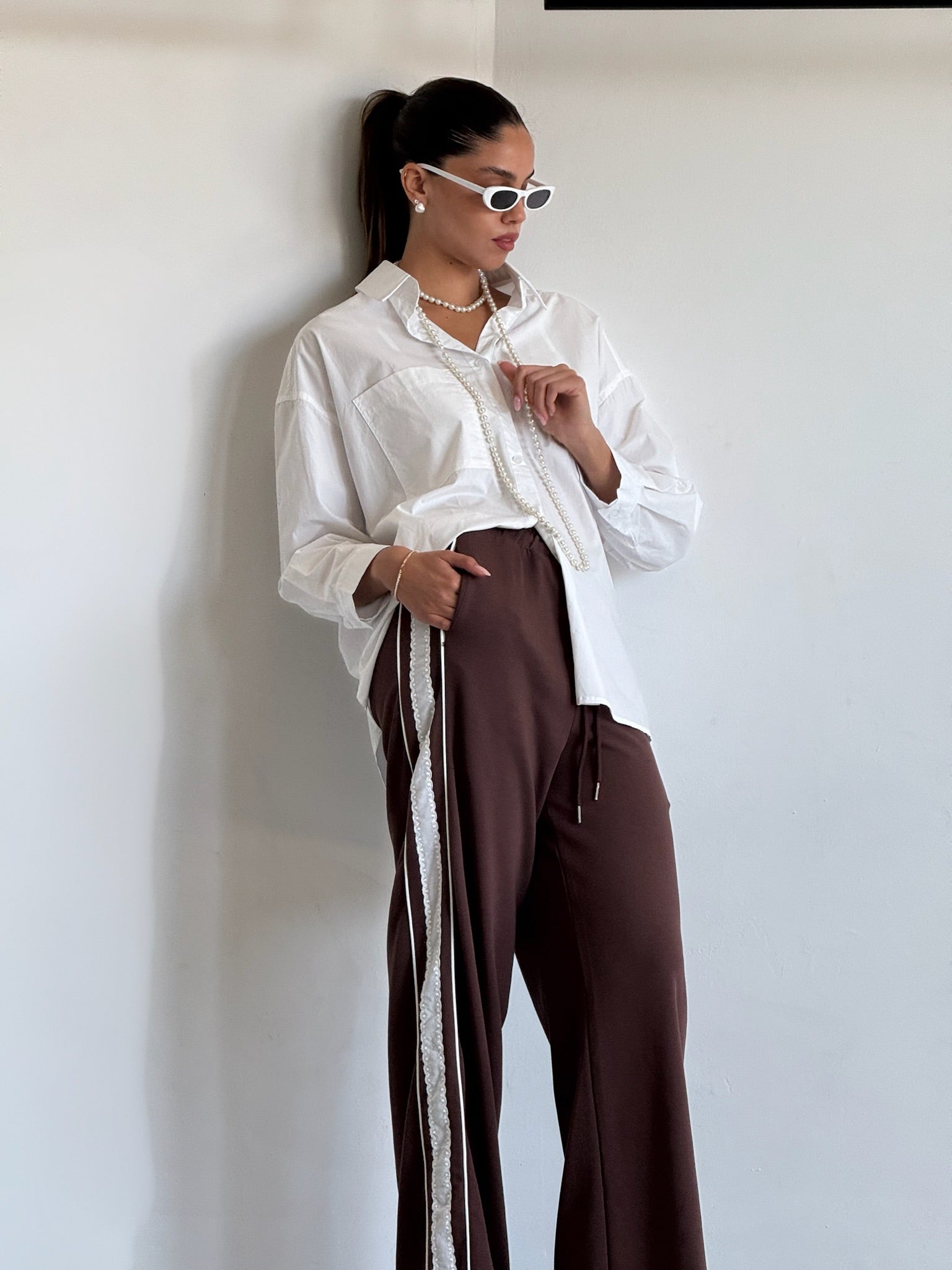 מכנס לין חום