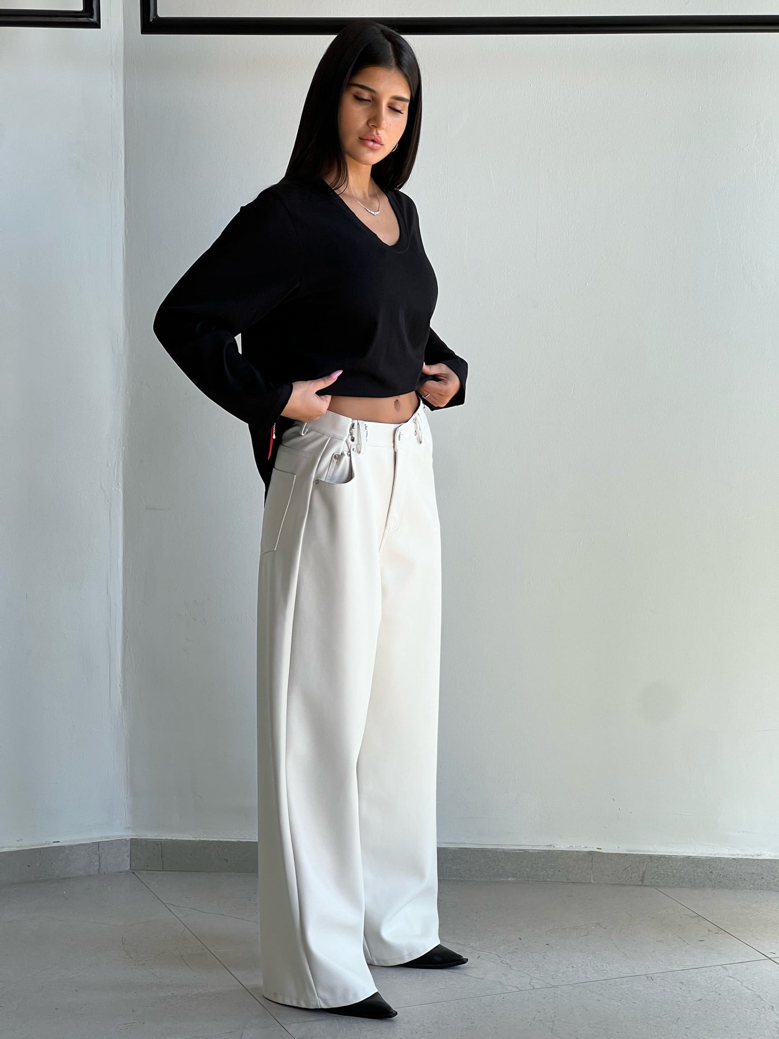 מכנס דמוי עור מייסון שמנת