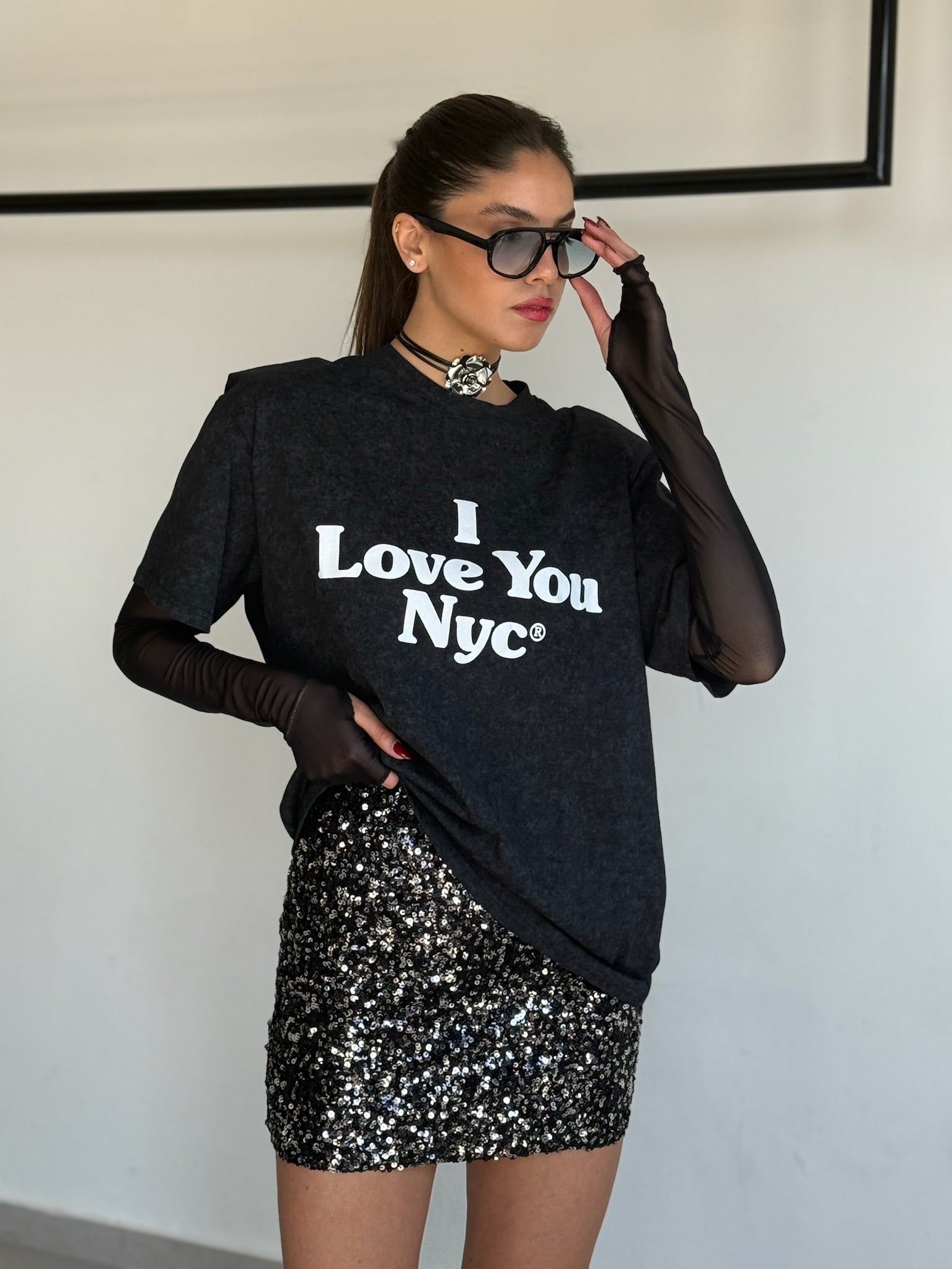 חצאית טום פייטים כסוף שחור