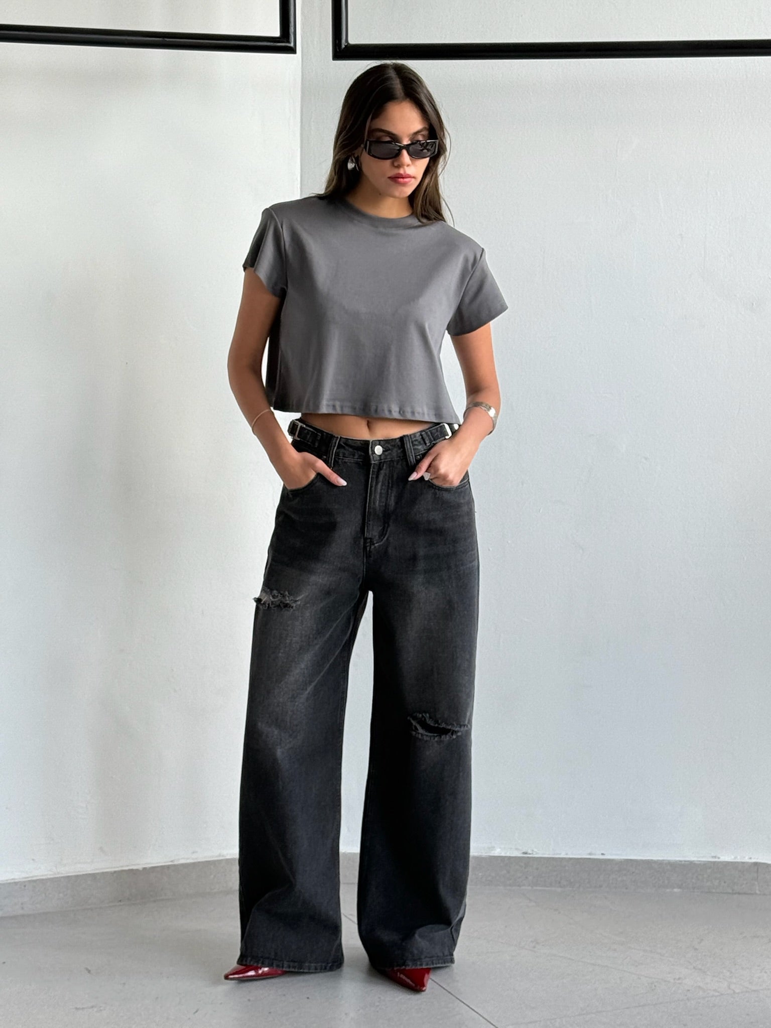 מכנס ג׳ינס נוהר אפור