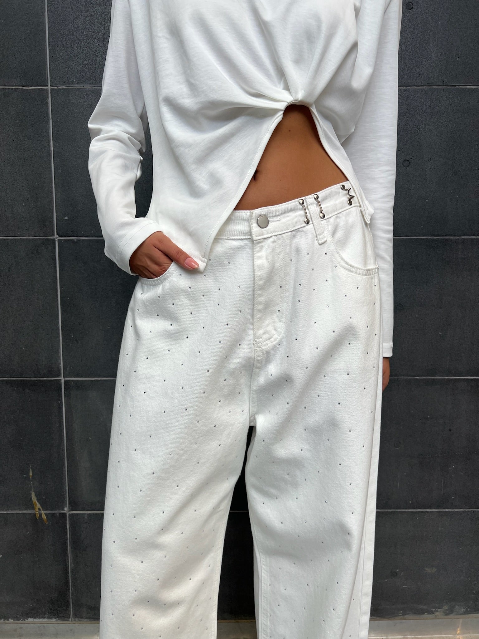 מכנס ג׳ינס רויאל אבנים לבן