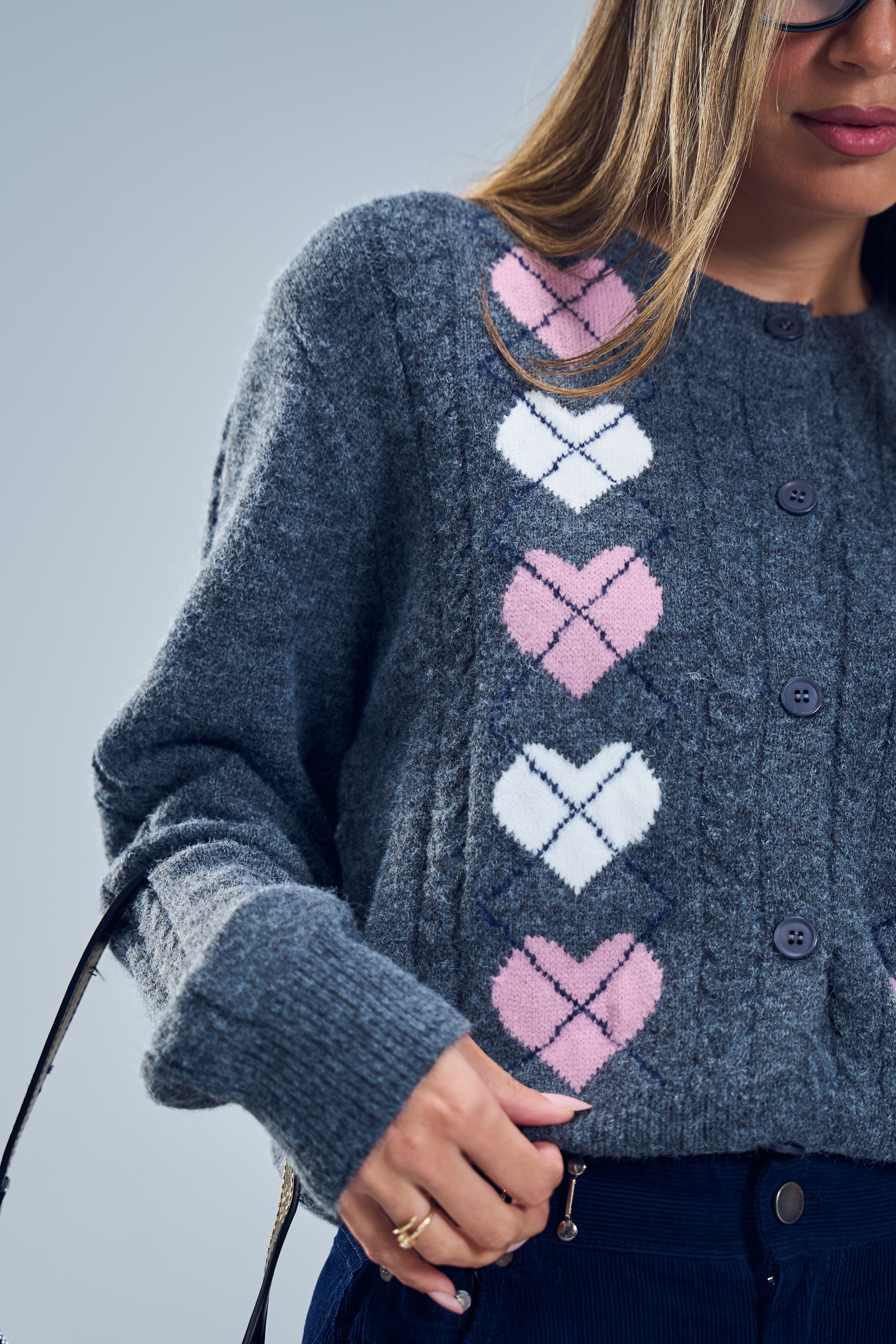 קרדיגן אלבי אפור ורוד