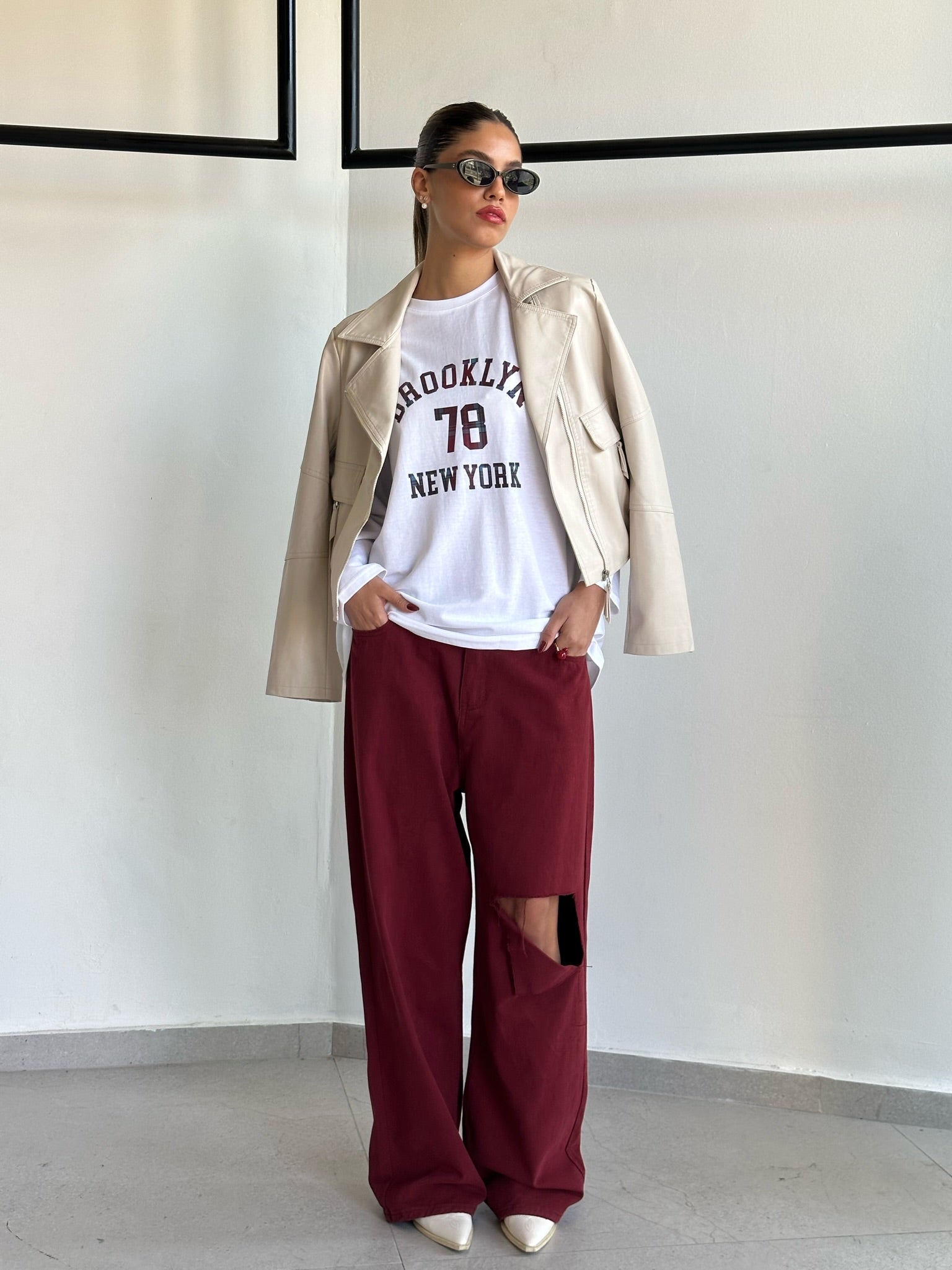 ג׳קט אוליביה דמוי עור שמנת