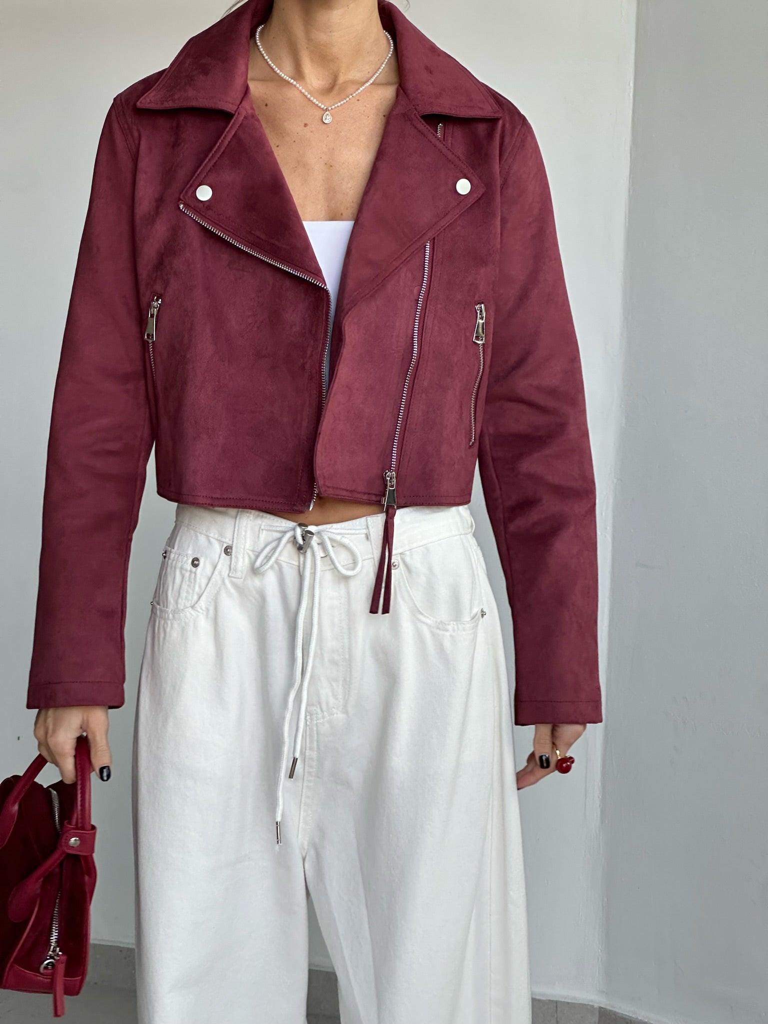 ג׳קט לורי זמש בורדו