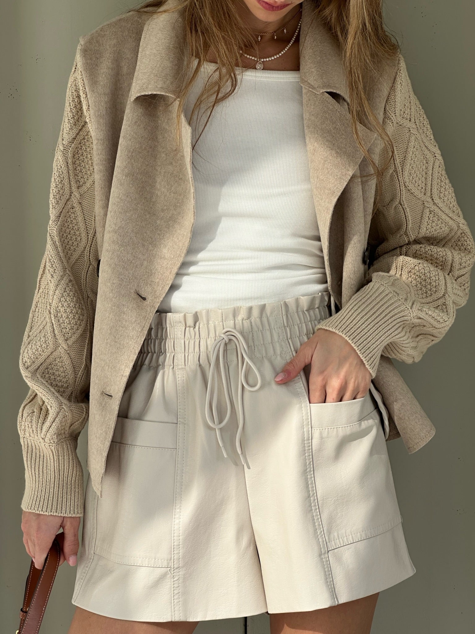 מכנס דמוי עור אנאבל שמנת