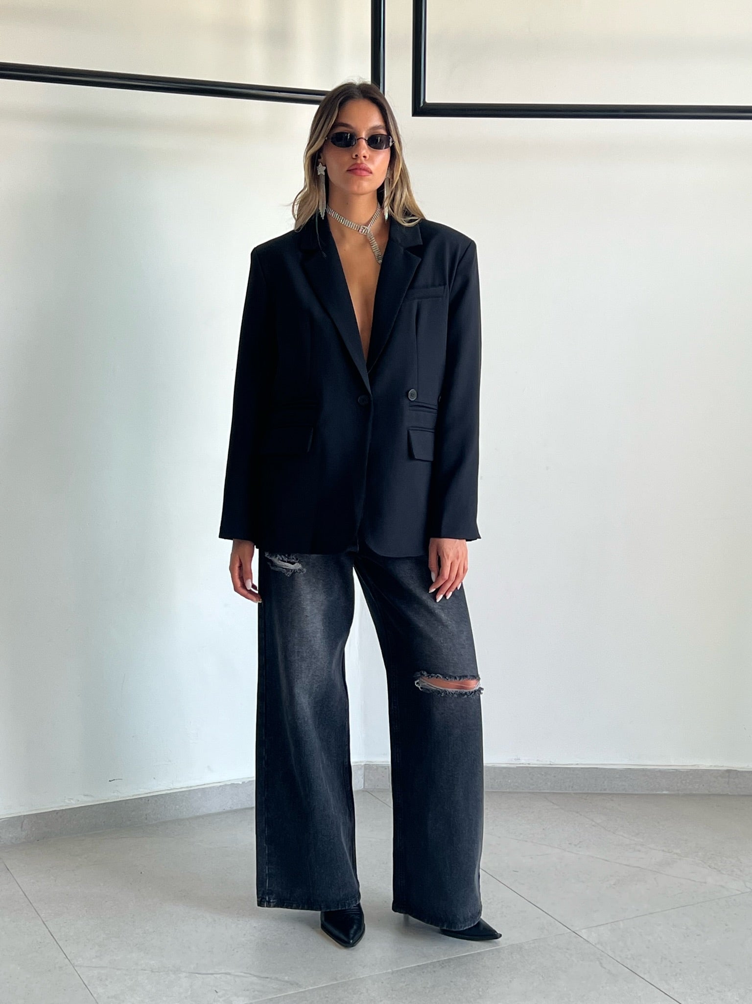 מכנס ג׳ינס נוהר אפור