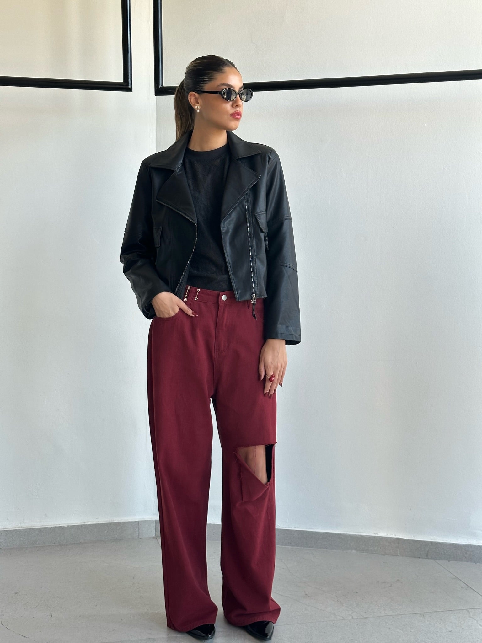 ג׳קט אוליביה דמוי עור שחור