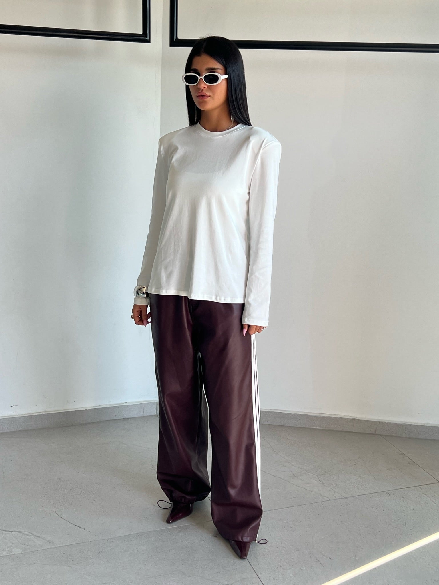 מכנס דמוי עור לורן בורדו