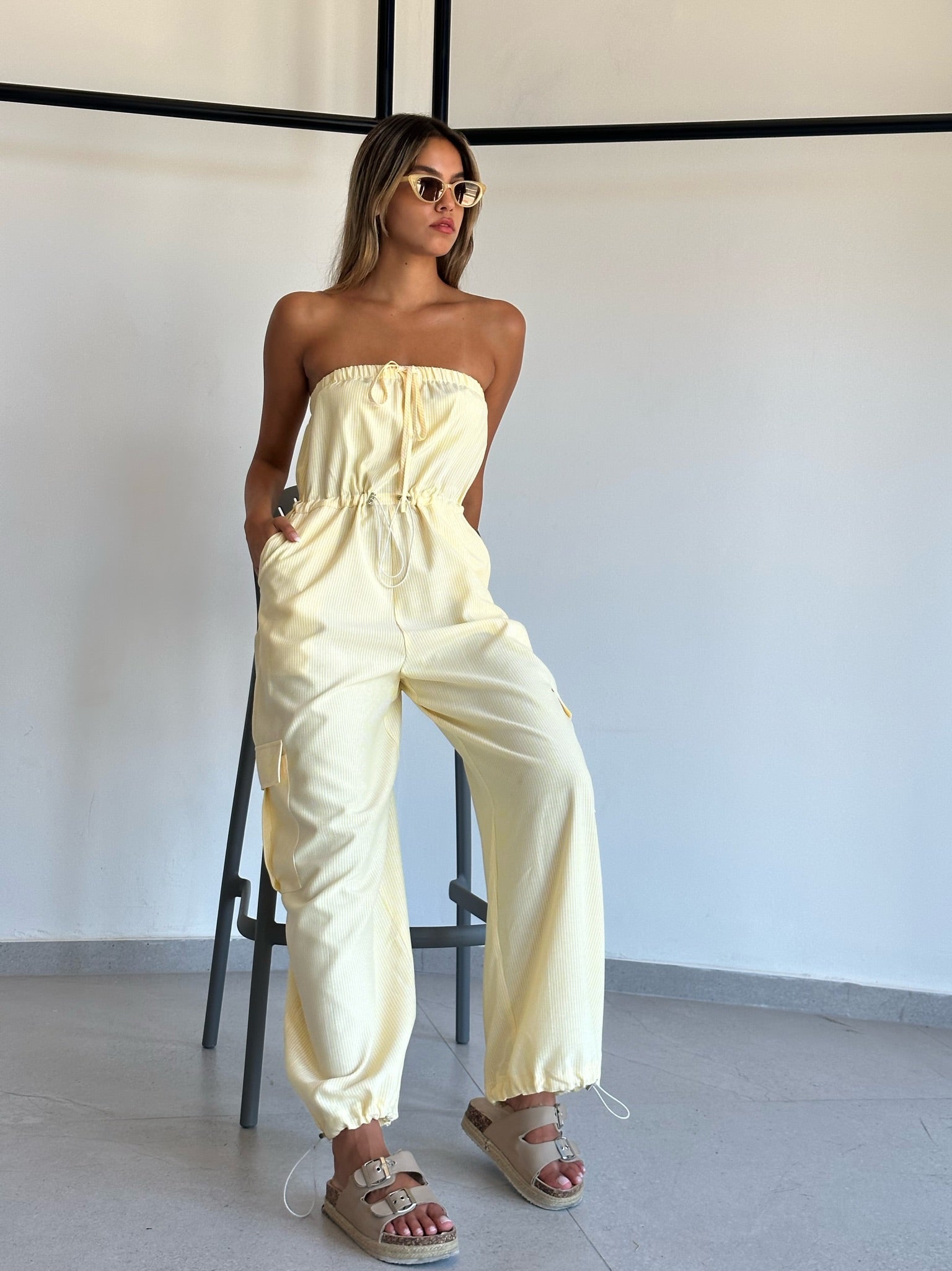 אוברול אימרי פסים צהוב