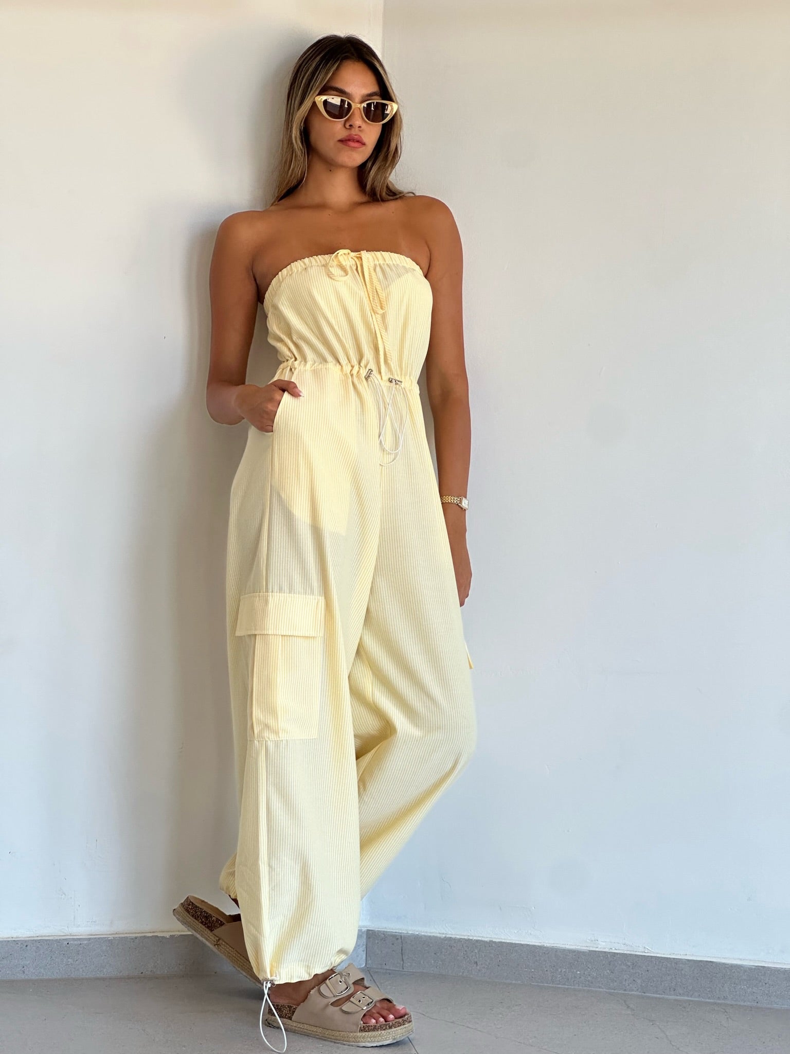 אוברול אימרי פסים צהוב