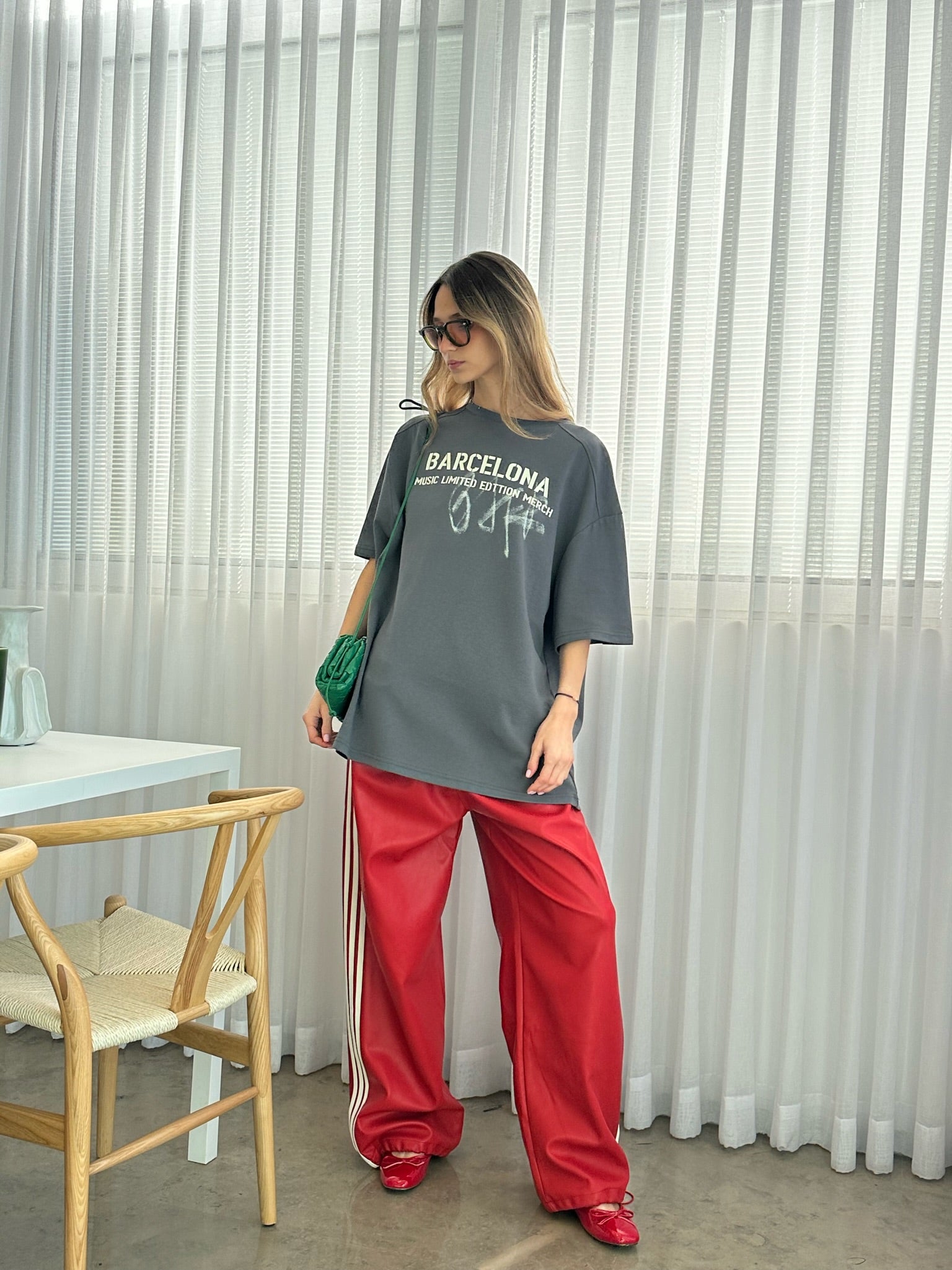 מכנס דמוי עור לורן אדום