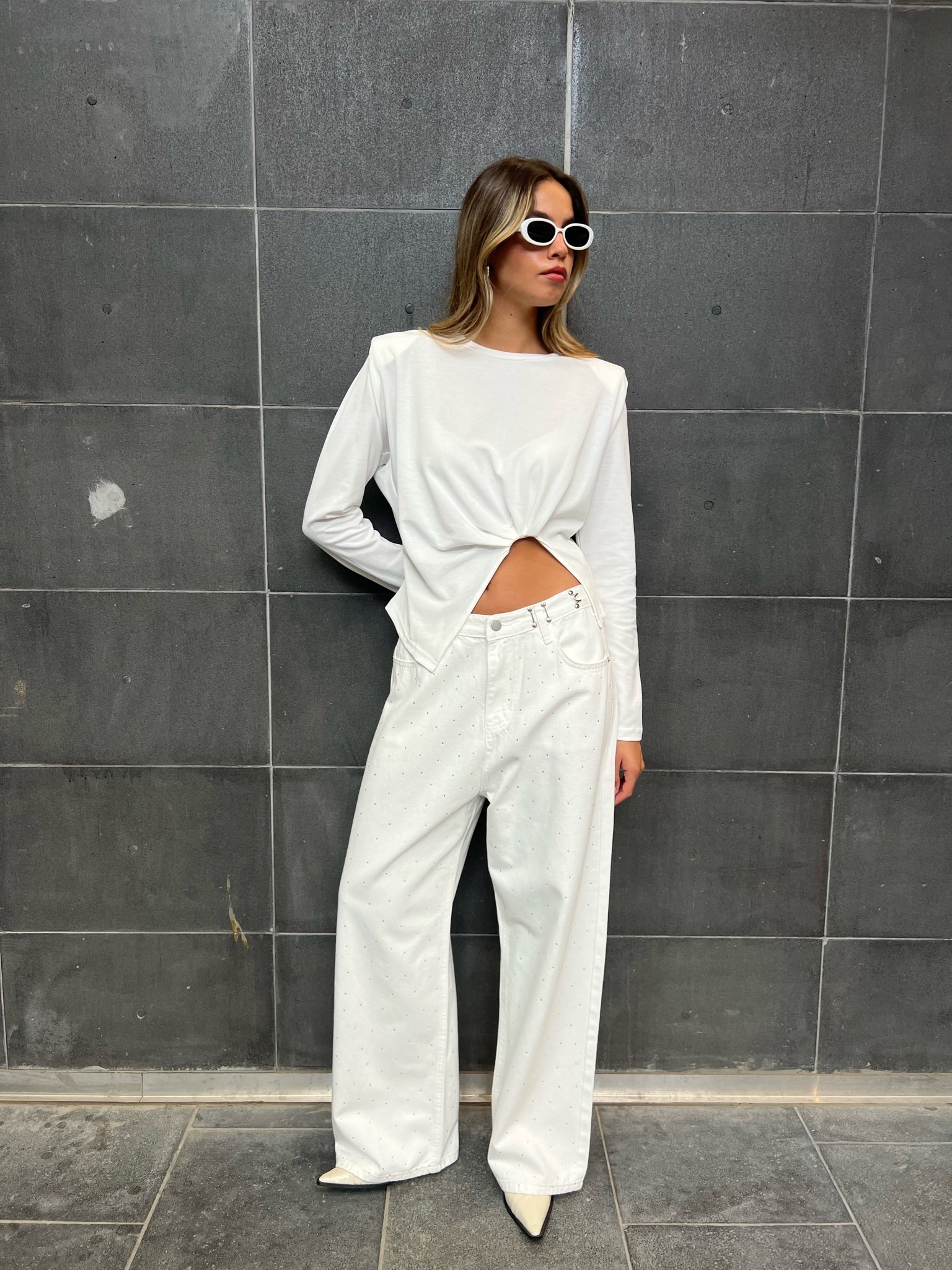 מכנס ג׳ינס רויאל אבנים לבן