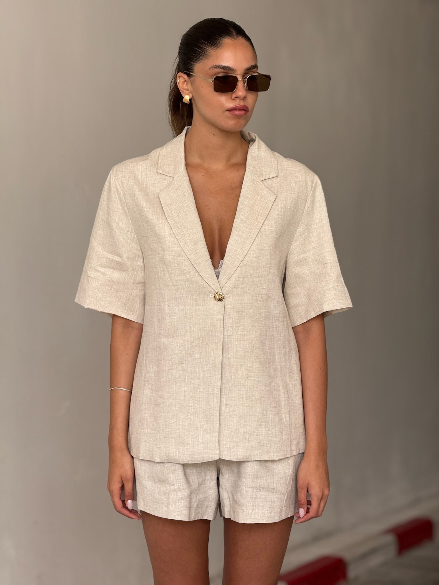 חליפת מור פשתן קרם