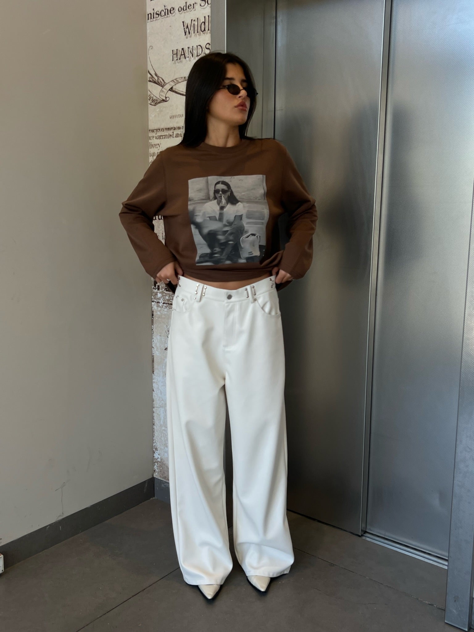 מכנס דמוי עור מייסון שמנת