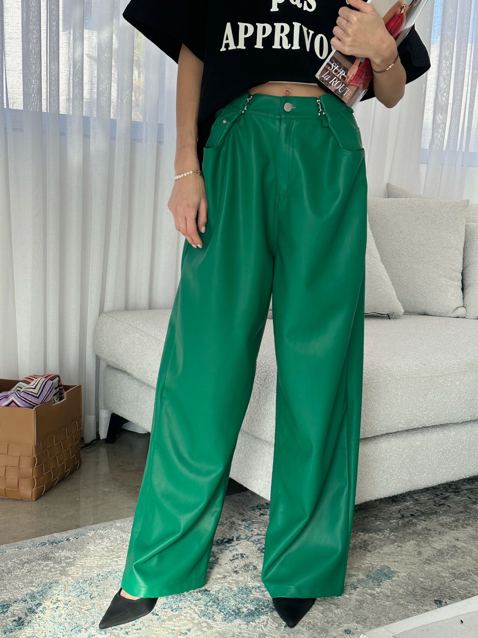 מכנס דמוי עור מייסון ירוק