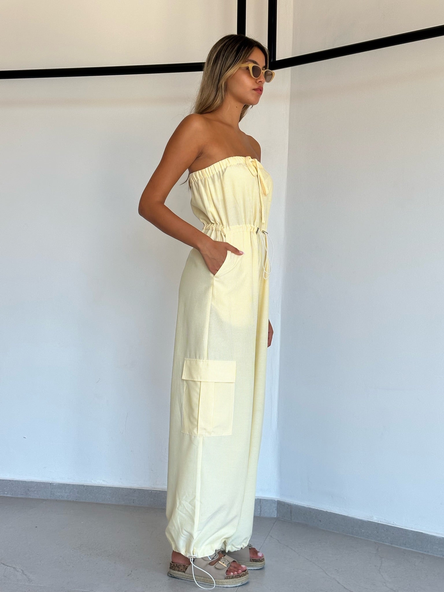 אוברול אימרי פסים צהוב