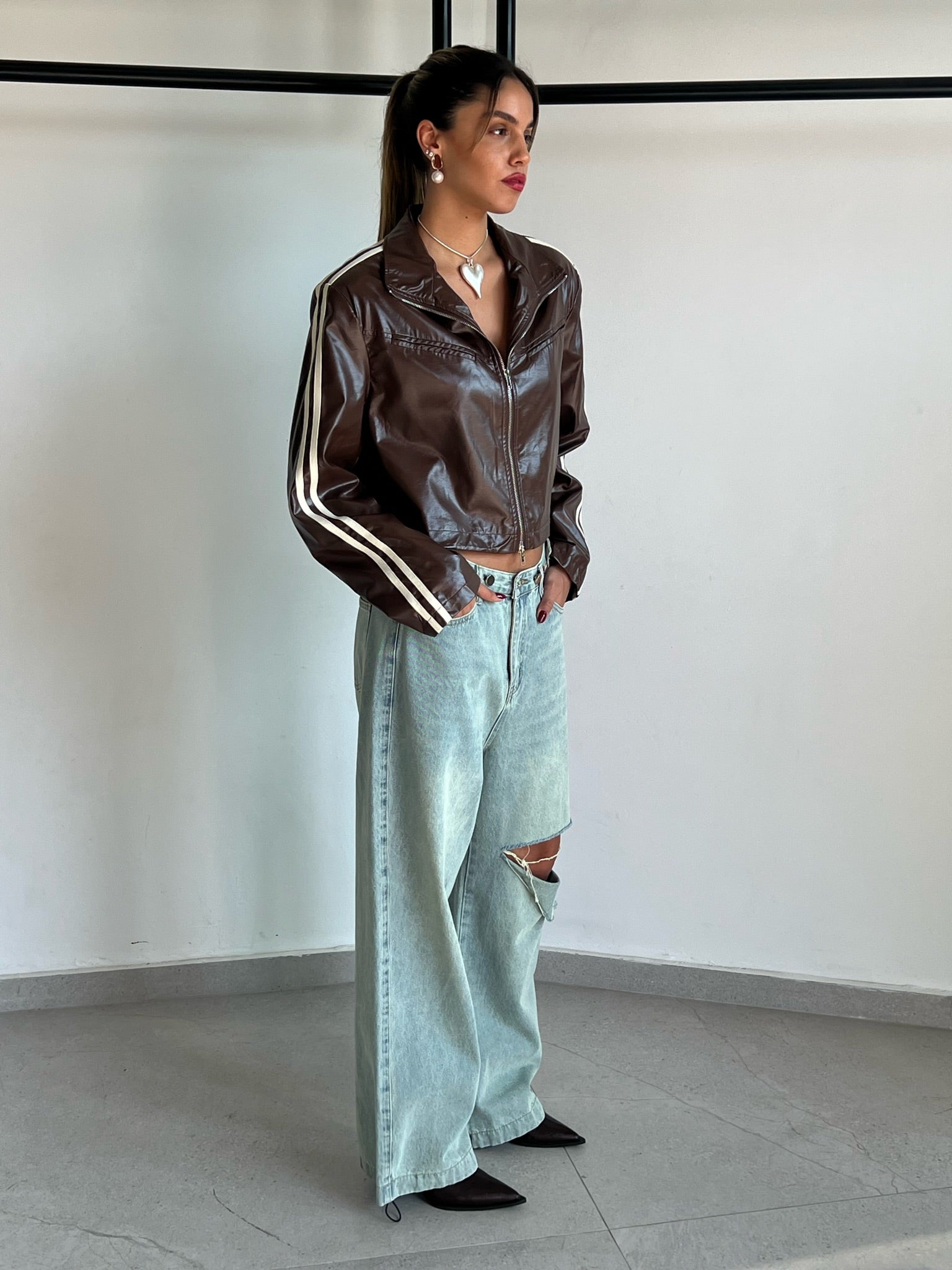 ג׳קט רז דמוי עור חום