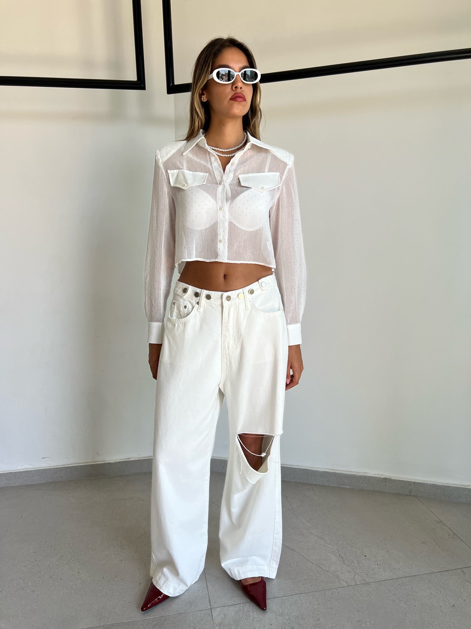 מכנס ג׳ינס מיילי לבן