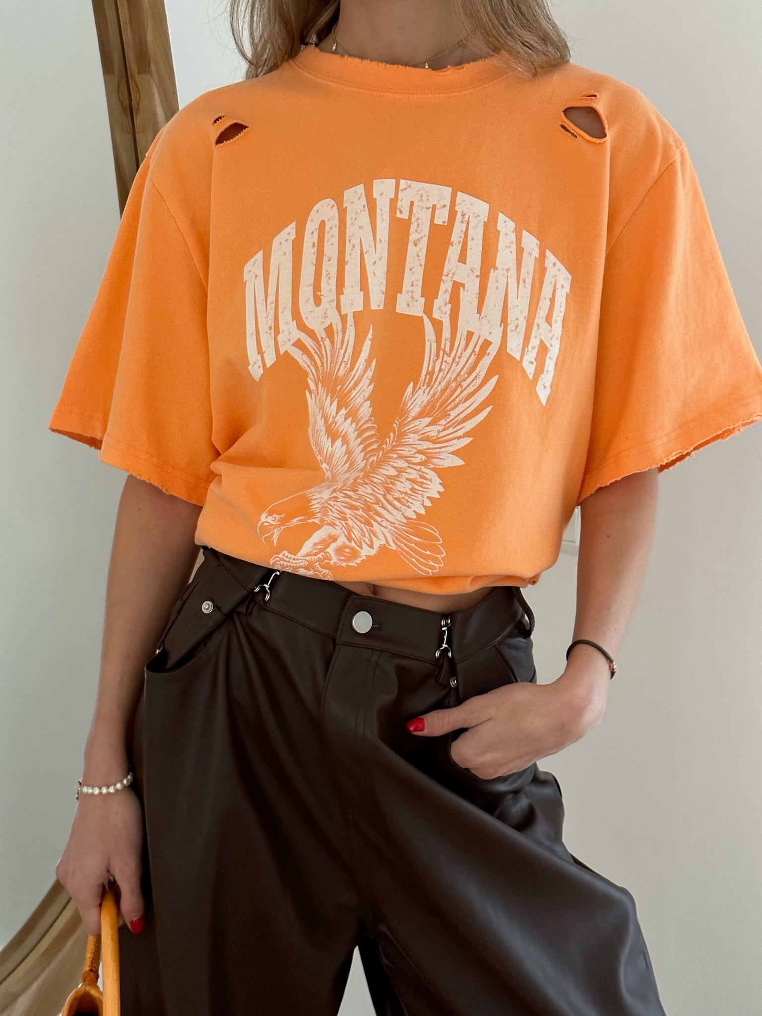 מכנס דמוי עור מייסון חום