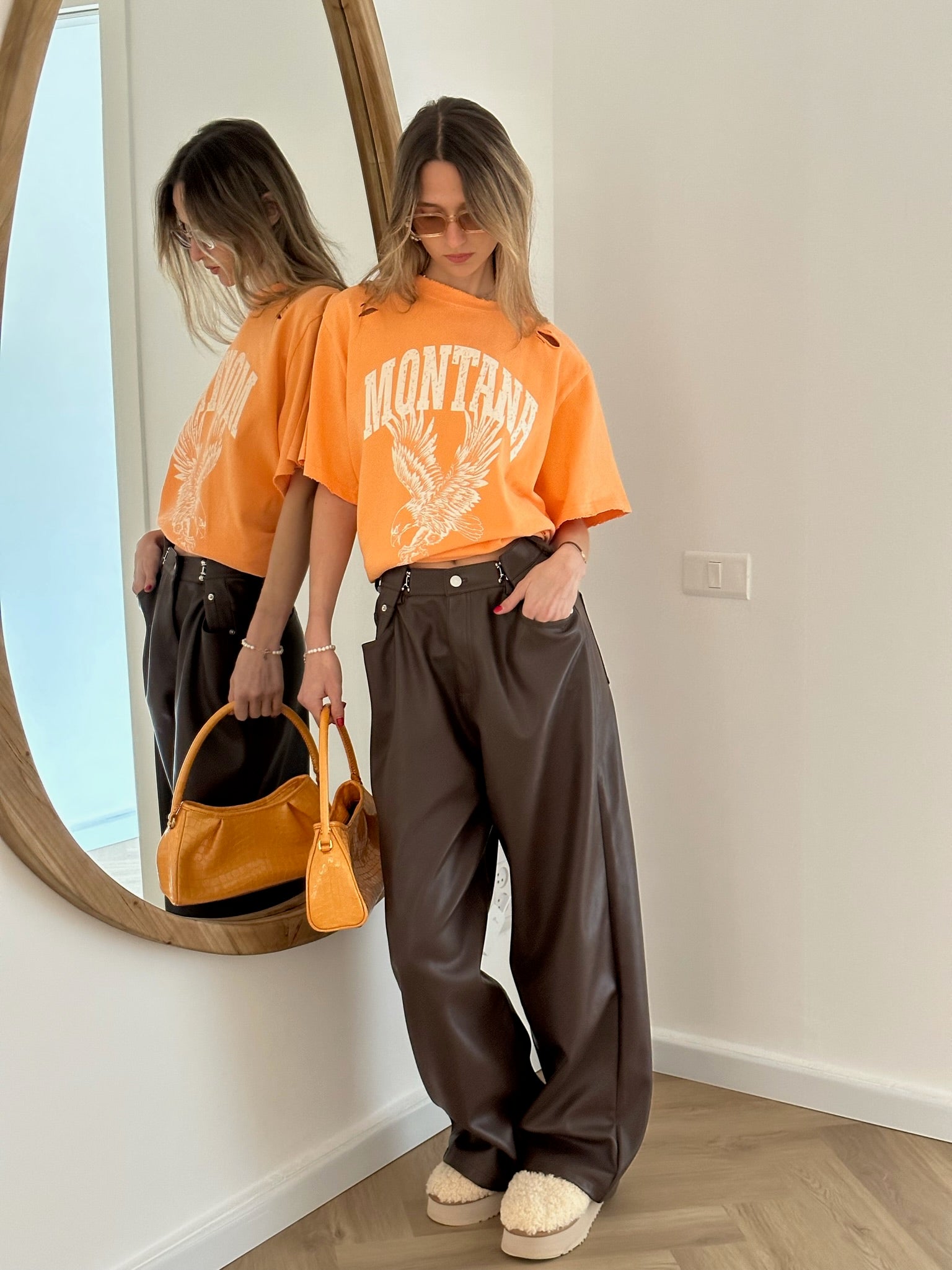 מכנס דמוי עור מייסון חום