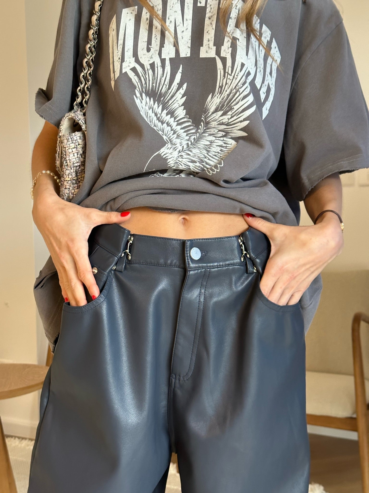 מכנס דמוי עור מייסון כחול