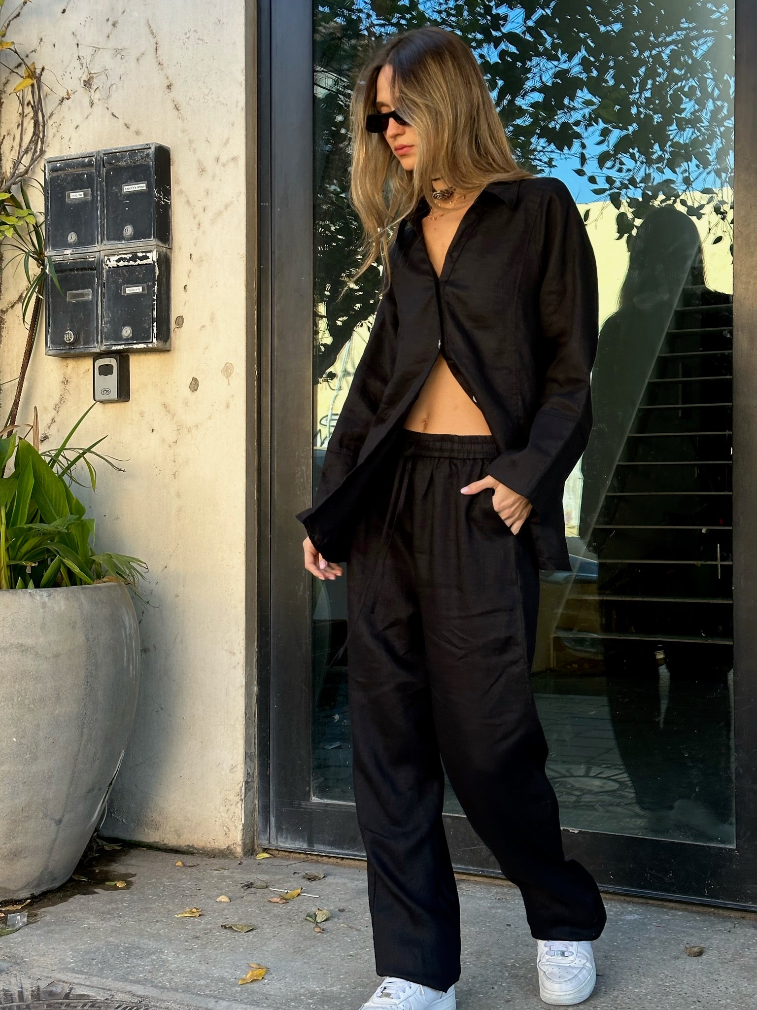 חליפת פשתן ג׳רי שחור