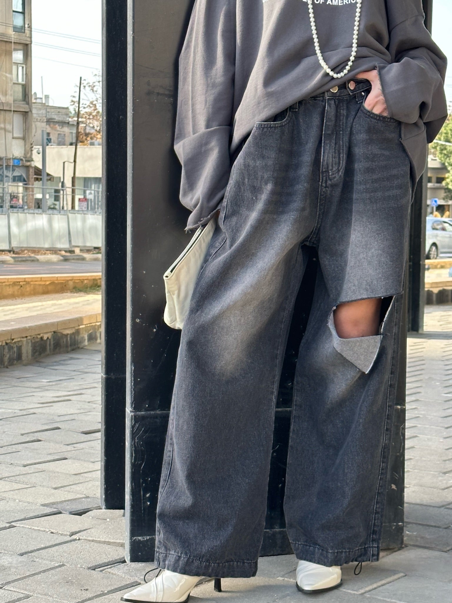 מכנס ג׳ינס מיילי אפור